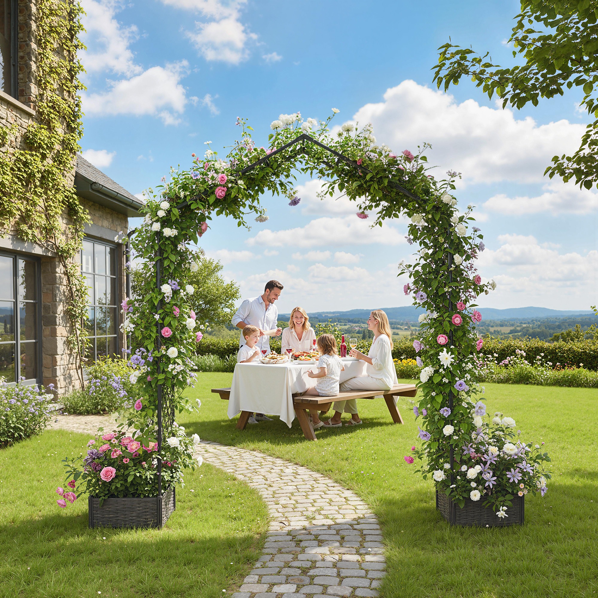 Outsunny Garden Arch Outdoor Trellis Arbor with 2 Planter Boxes, 90.6" x 15.7" x 88.2", Black Aosom Canada