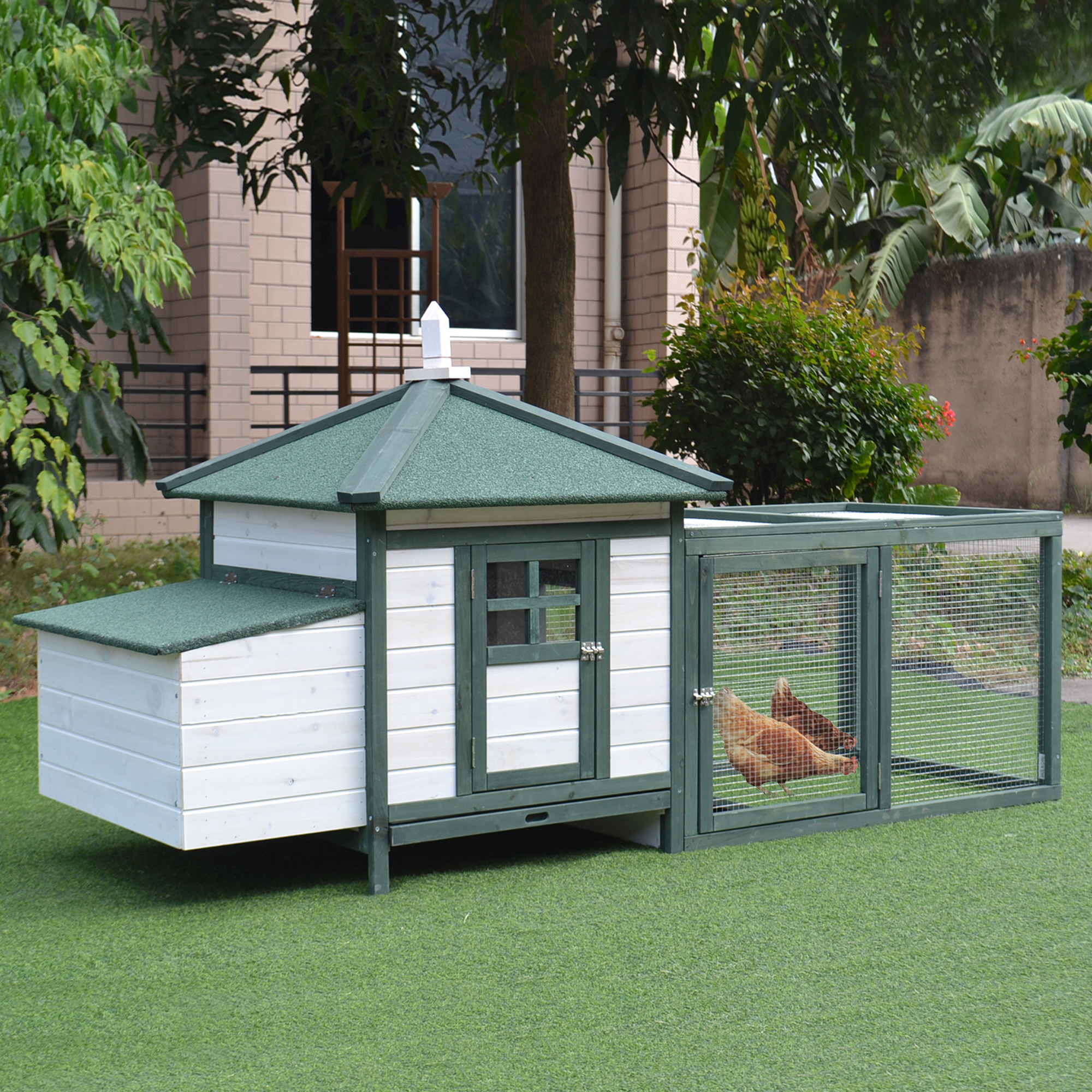 PawHut 77" Chicken Coop Hen House Rabbit Hutch Poultry Cage Pen Outdoor Backyard with Nesting Box Run Green Aosom Canada
