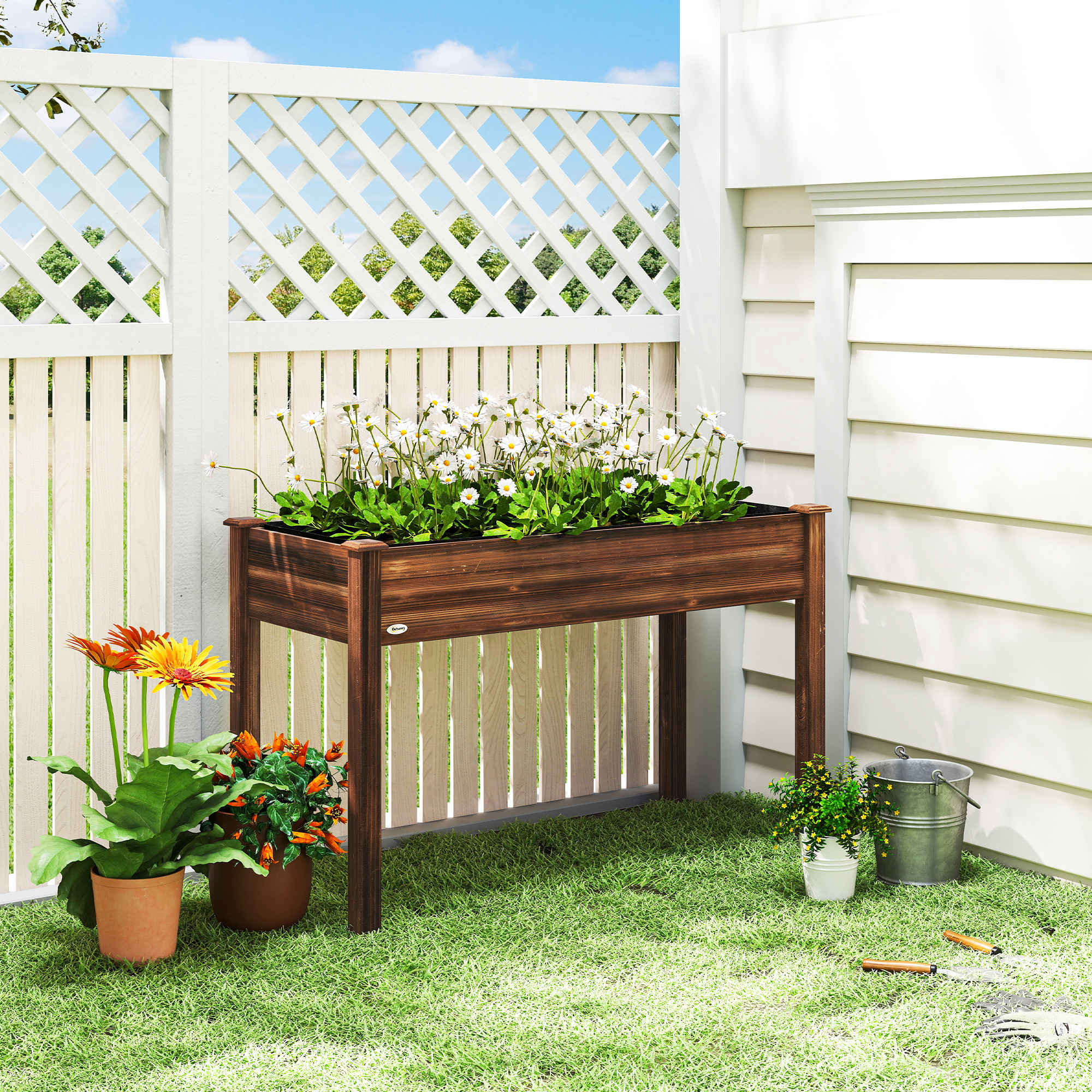Outsunny 48" x 22" x 30" Wooden Patio Raised Garden Bed Planter, Elevated Planter Box with Legs, Carbonized Aosom Canada