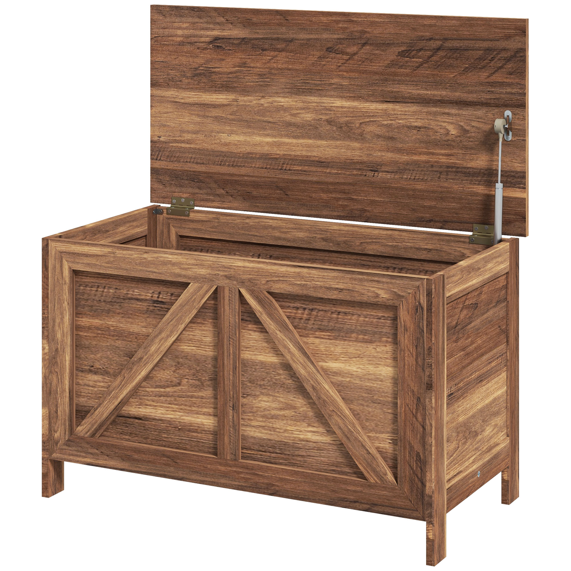 HOMCOM Storage Chest, Farmhouse Lift Top Box Organizer with Safety Hinge, for Bedroom, Entryway, Living Room, Brown Oak