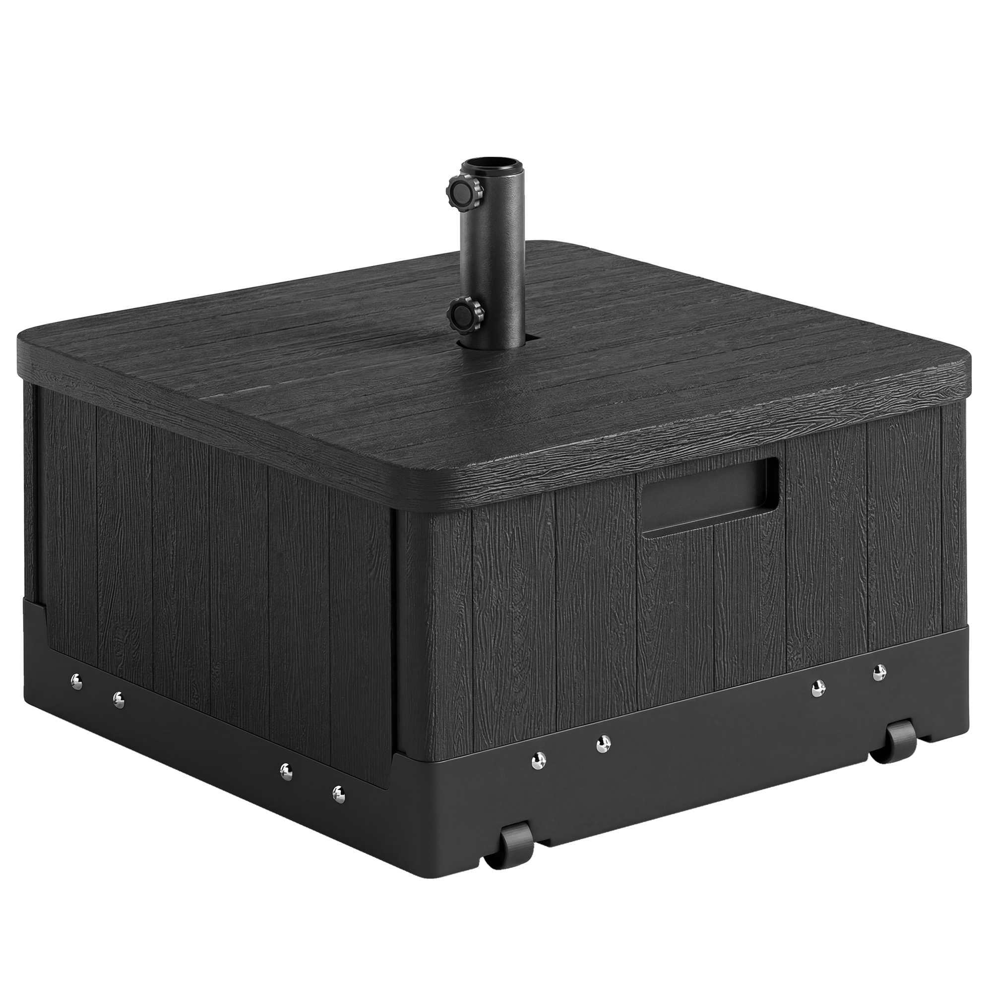 Outsunny 3-in-1 Outdoor Umbrella Base, Coffee End Table, Flower Box Planter, 175lbs Capacity Patio Umbrella Stand Table with Wheels and Handles, Black