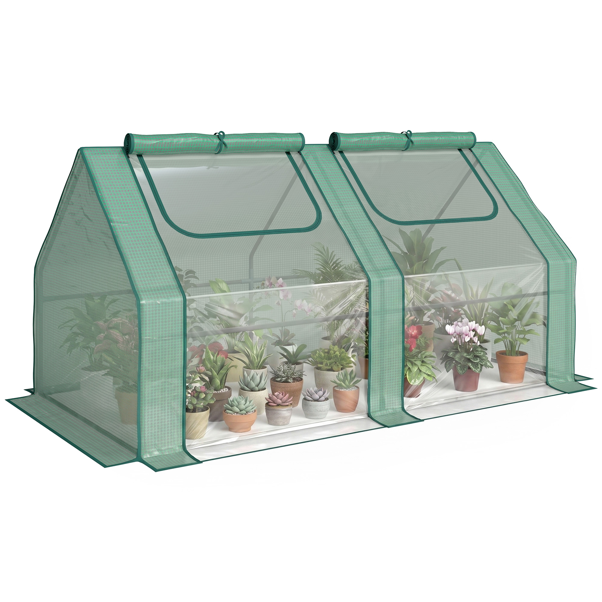 Outsunny 6' x 3' x 3' Portable Greenhouse, Garden Hot House with Two PE/PVC Covers and 2 Roll Up Windows, Green