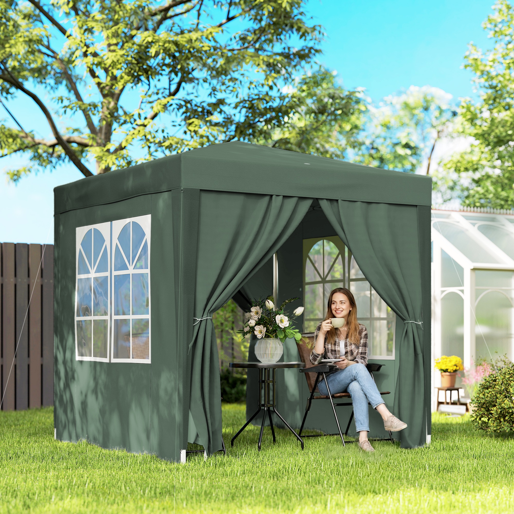 Outsunny 6.6'x6.6' Pop Up Canopy Tent with Sidewalls, Instant Sun Shelter Camping Gazebo with Carry Bag, Dark Green Aosom Canada
