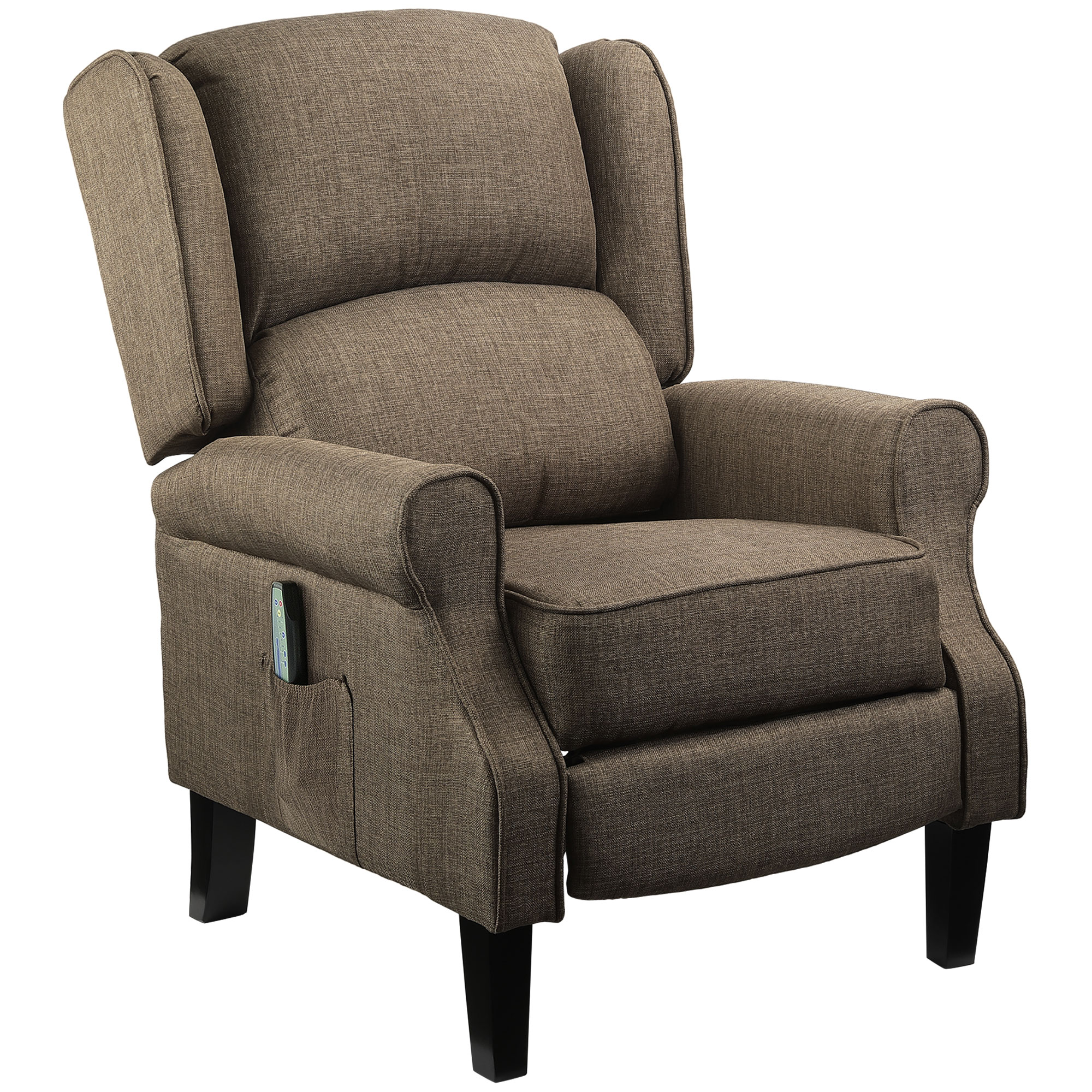 HOMCOM Wingback Brown Recliner Massage Chair with Heat Fabric Sofa Remote Control and Footrest for Living Room | Aosom.com