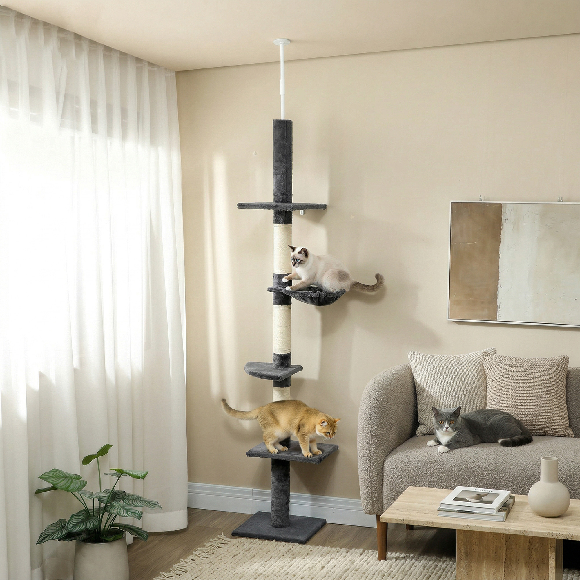 PawHut 8.5ft Cat Climbing Tree 5-Tier Kitty Activity Center with Scratching Post Dark Grey Aosom Canada