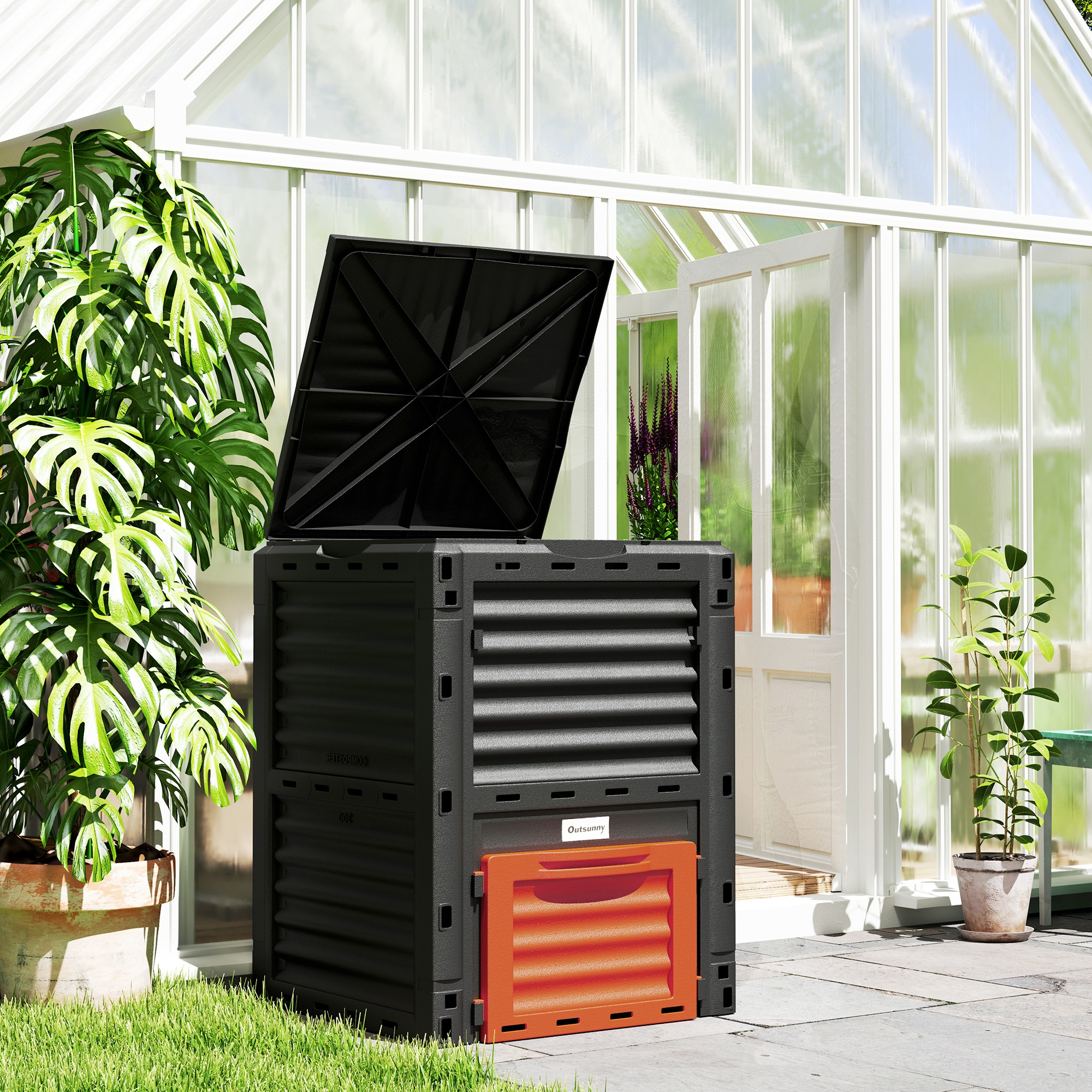 Outsunny Outdoor Compost Bin Garden Container, Fast Creation of Fertile Soil Aerating Compost Box, 80 Gallon, Orange Aosom Canada