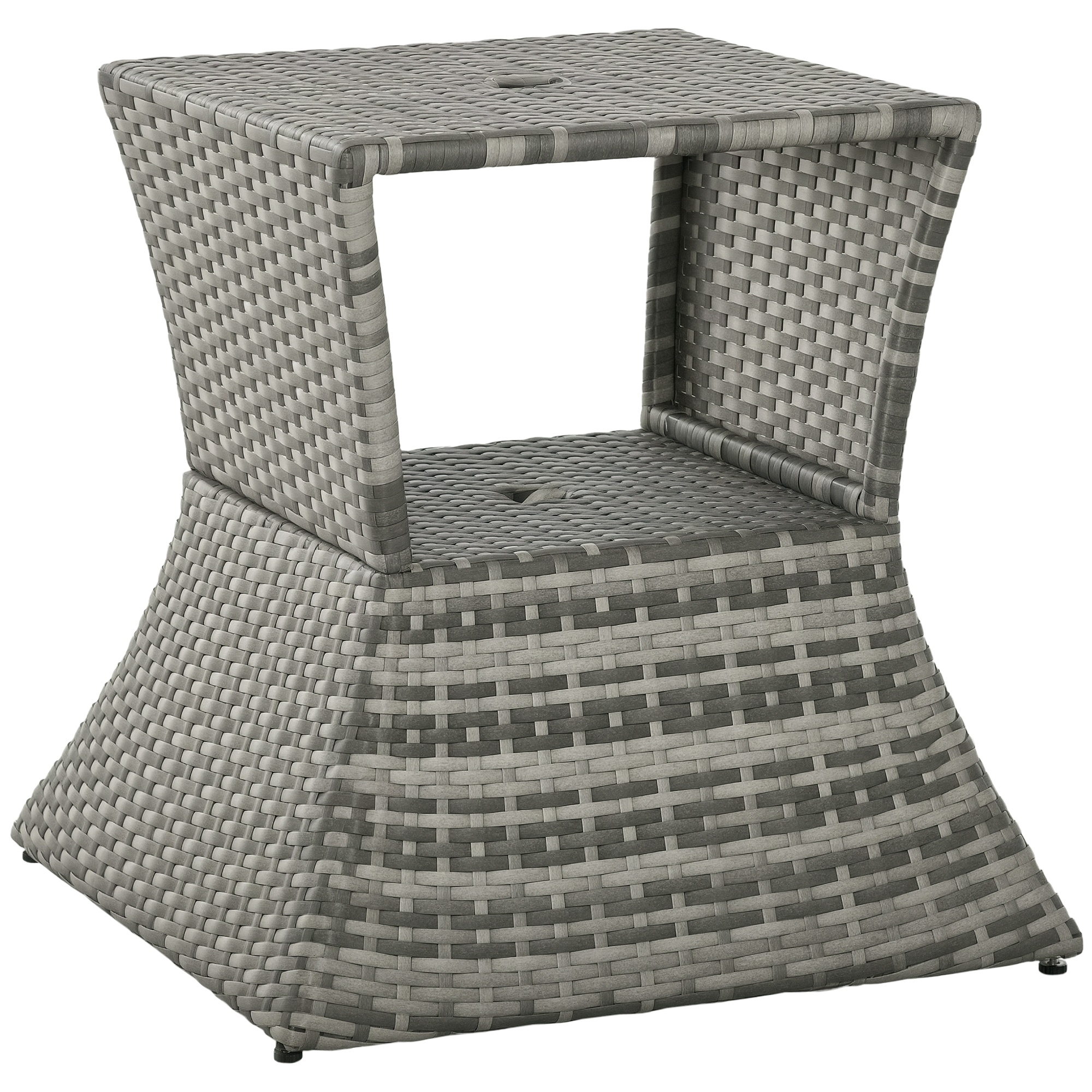 Outsunny Rattan Tea Bistro Side Table with Umbrella Hole, 2-Tier Storage Shelf, Gray, for Patio & Backyard | Aosom.com