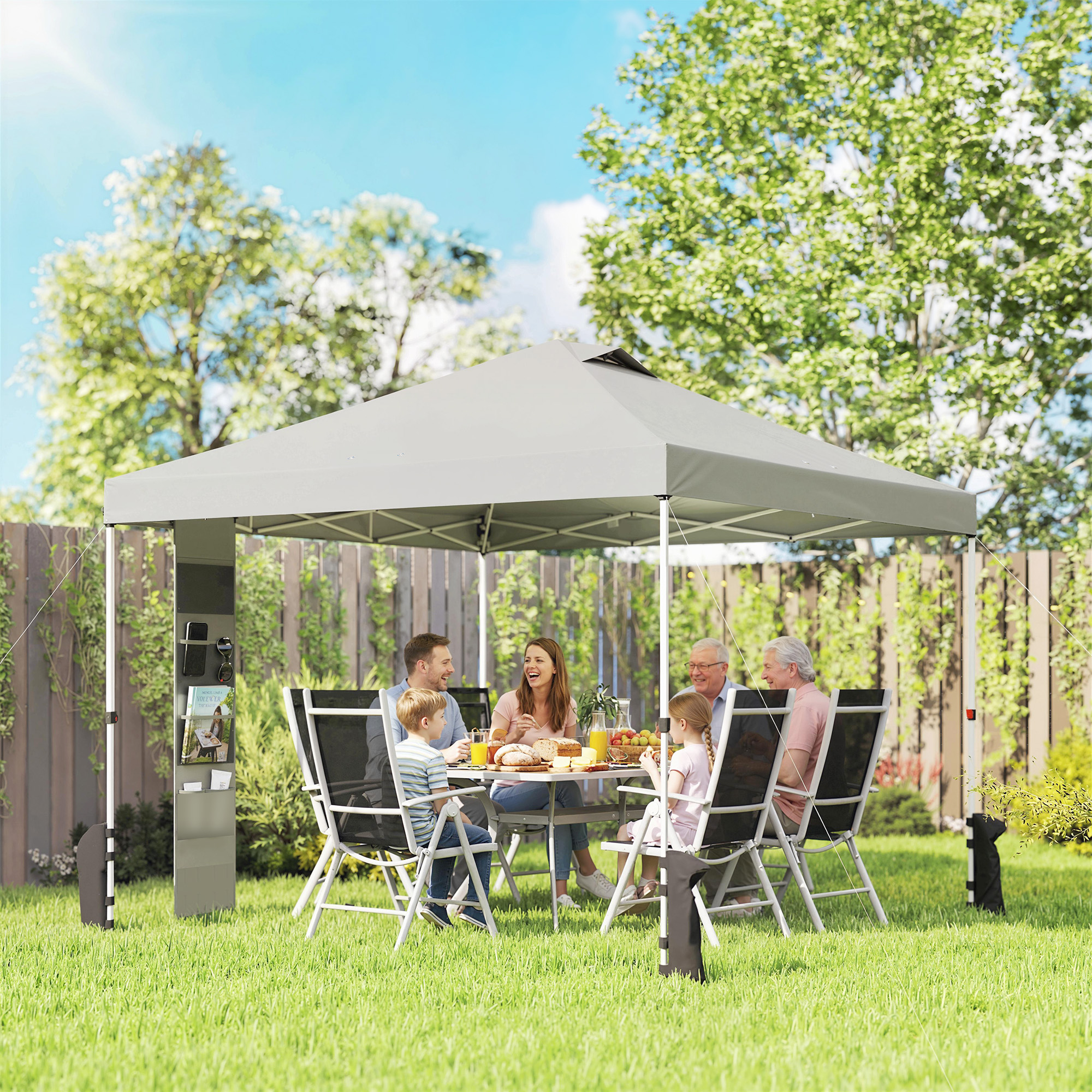 Outsunny 9.6 x 9.6 ft Pop Up Canopy Tent with Pockets, UPF 50+ 1-Button Push Outdoor Instant Canopy with Sandbags, Wheeled Bag Aosom Canada