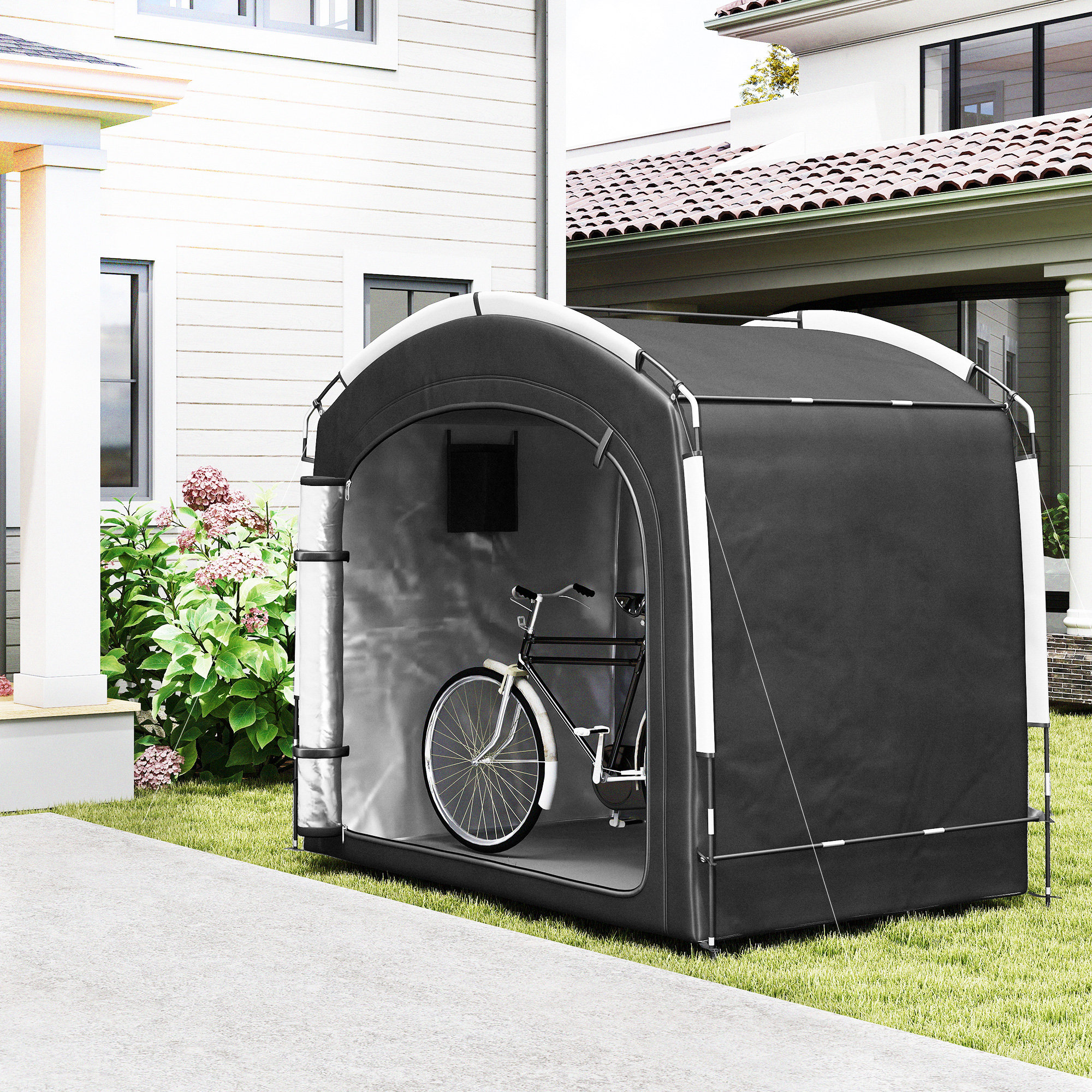 Outsunny Bike Storage Shed Tent, Portable and Waterproof with 210D Oxford Fabric and Carry Bag for 3-4 Bicycles, Black Aosom Canada