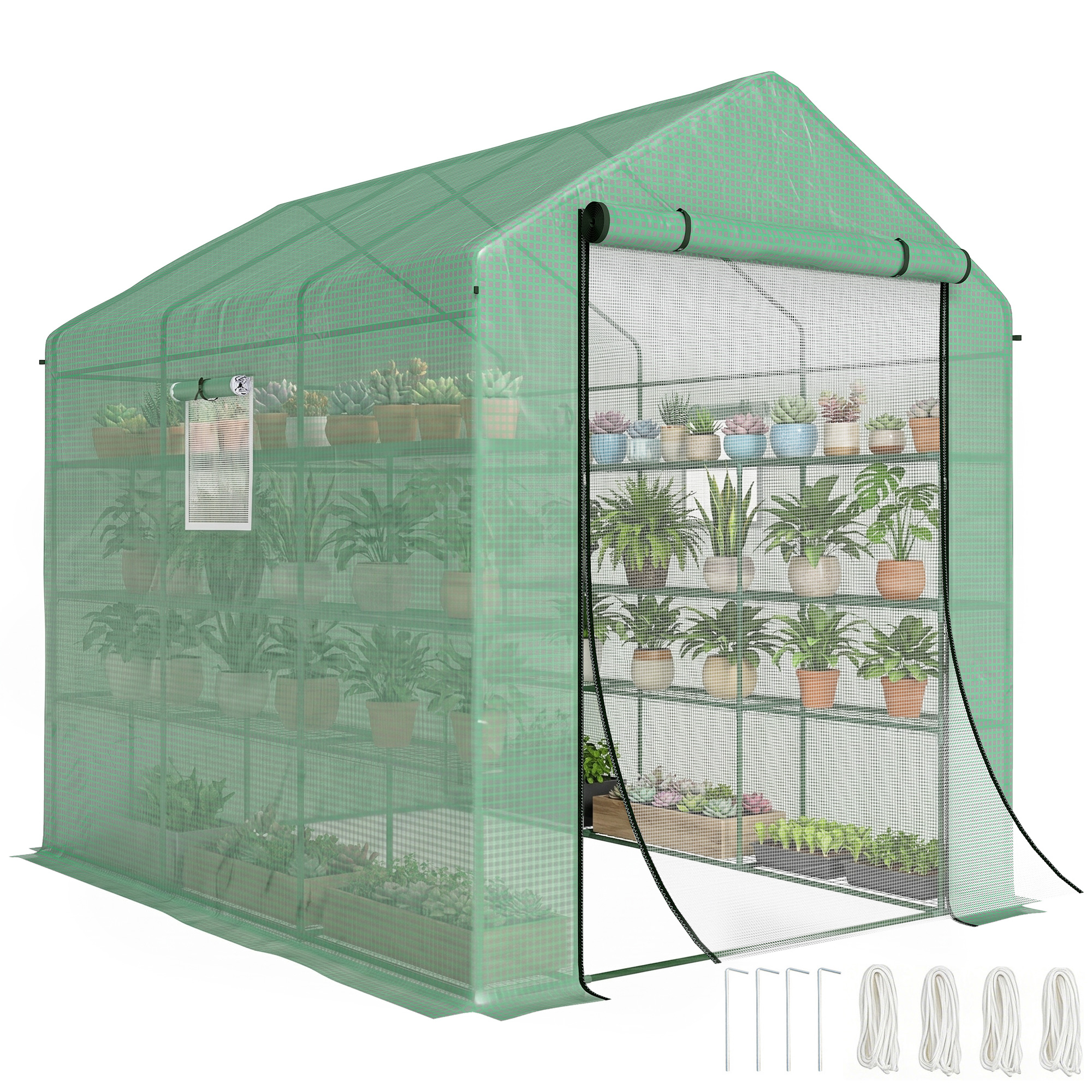 Outsunny 8' x 6' x 7' Temporary Greenhouse for Growing Flowers with Mesh Door & Windows Green