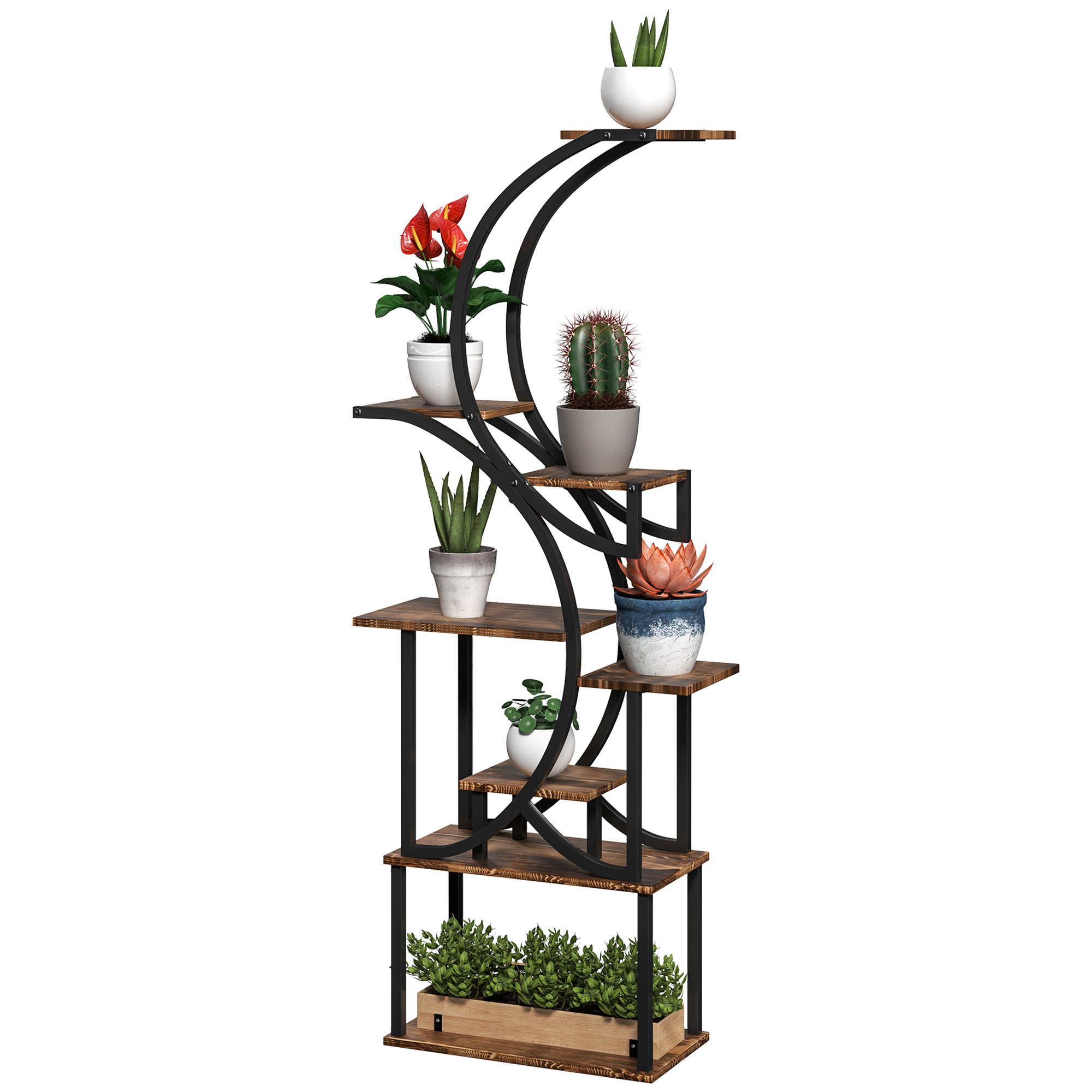 Outsunny Plant Stand Indoor, 8 Tier 62" S-Shaped Plant Shelf, Corner Plant Rack for Multiple Plants,