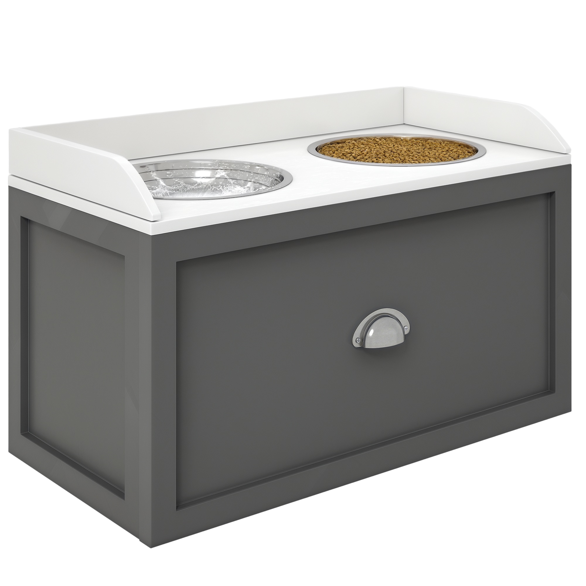 PawHut Elevated Dog Bowl Station with Storage Drawer 21L Capacity & 2 Stainless Bowls Gray | Aosom.com