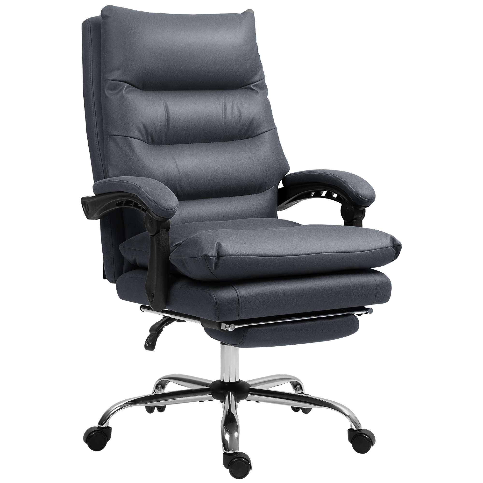 Vinsetto Microfibre Massage Office Chair, Heated Reclining Chair with Footrest, Double-tier Padding, Swivel Wheels, Dark Gray