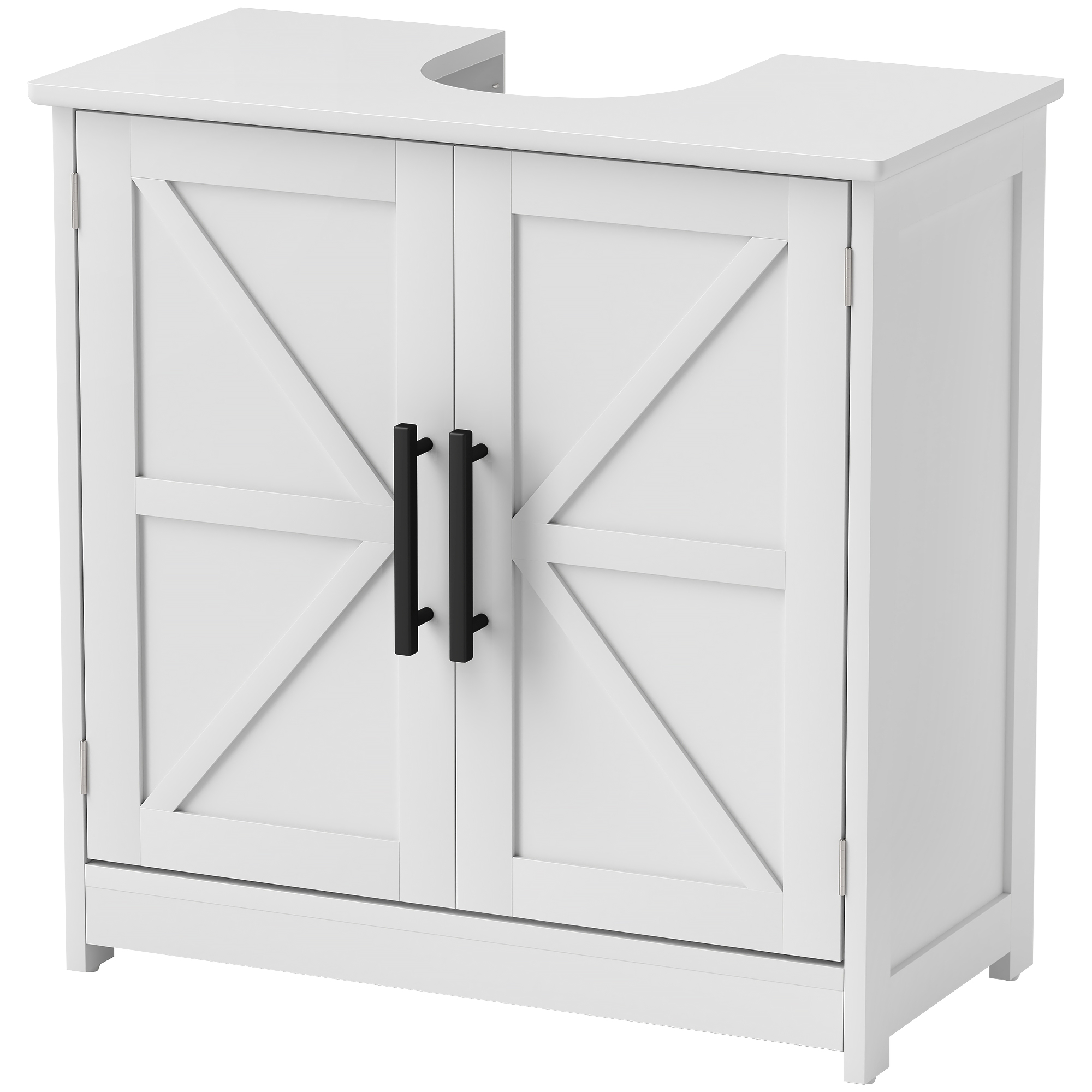 HOMCOM Farmhouse Pedestal Sink Storage Cabinet, Bathroom Sink Cabinet with 2 Barn Doors and Adjustable Shelf, White