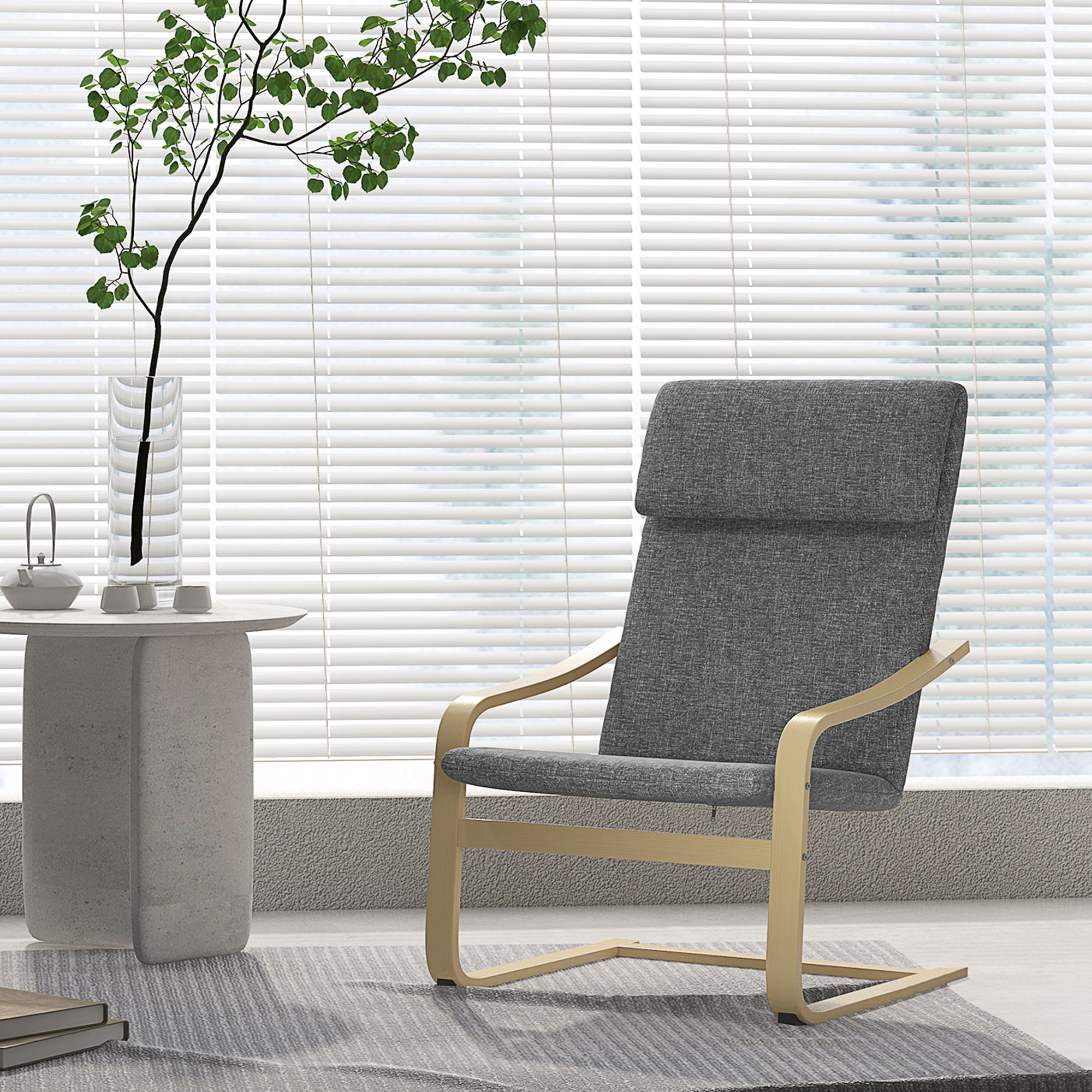 HOMCOM Modern Accent Chair, Linen-Feel Upholstered Living Room Chair with Wood Curved Legs for Balcony, Dark Grey Aosom Canada