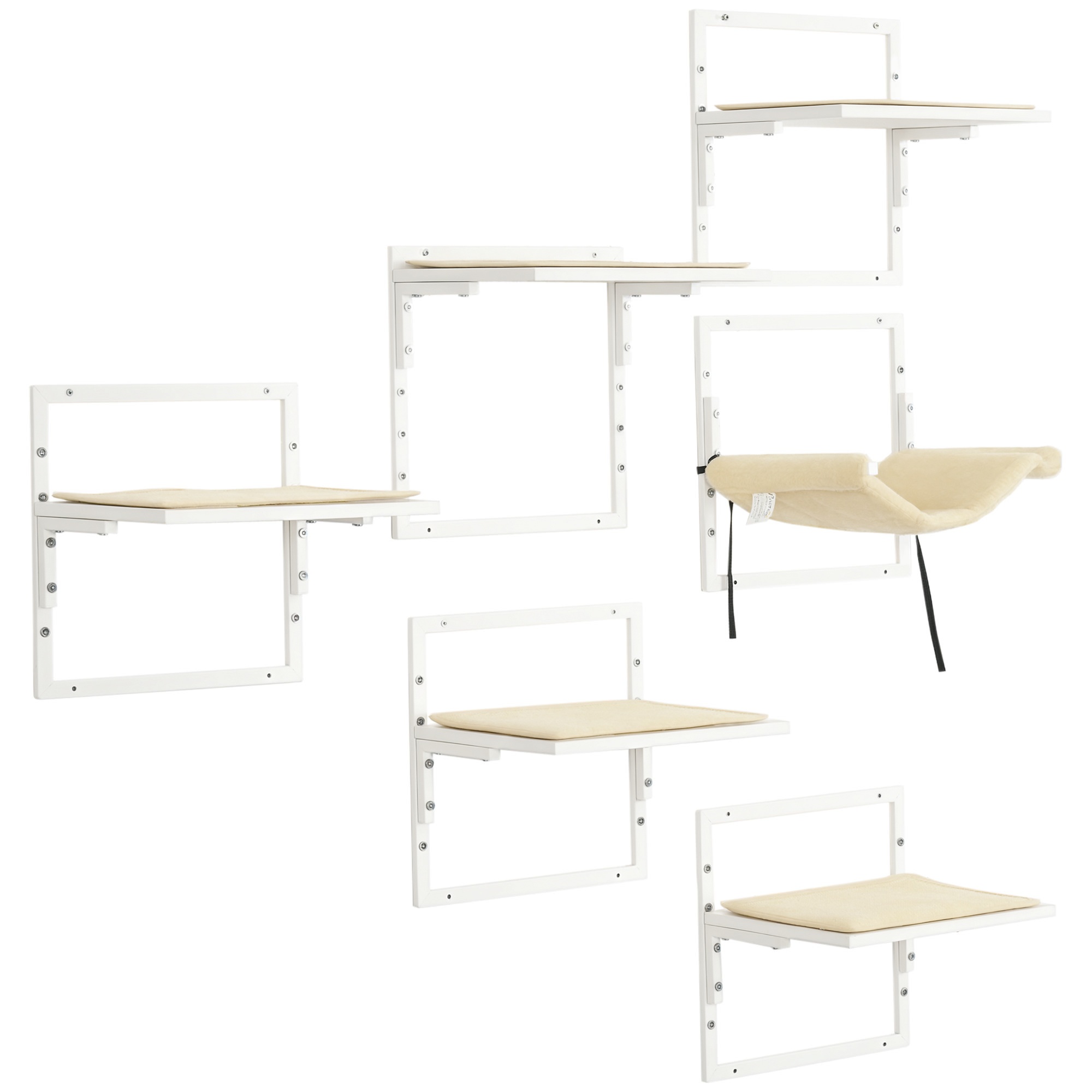 PawHut Cat Shelves for Indoor Cats, 6Pc Modern Cat Wall Furniture with Adjustable Height Jumping Pla