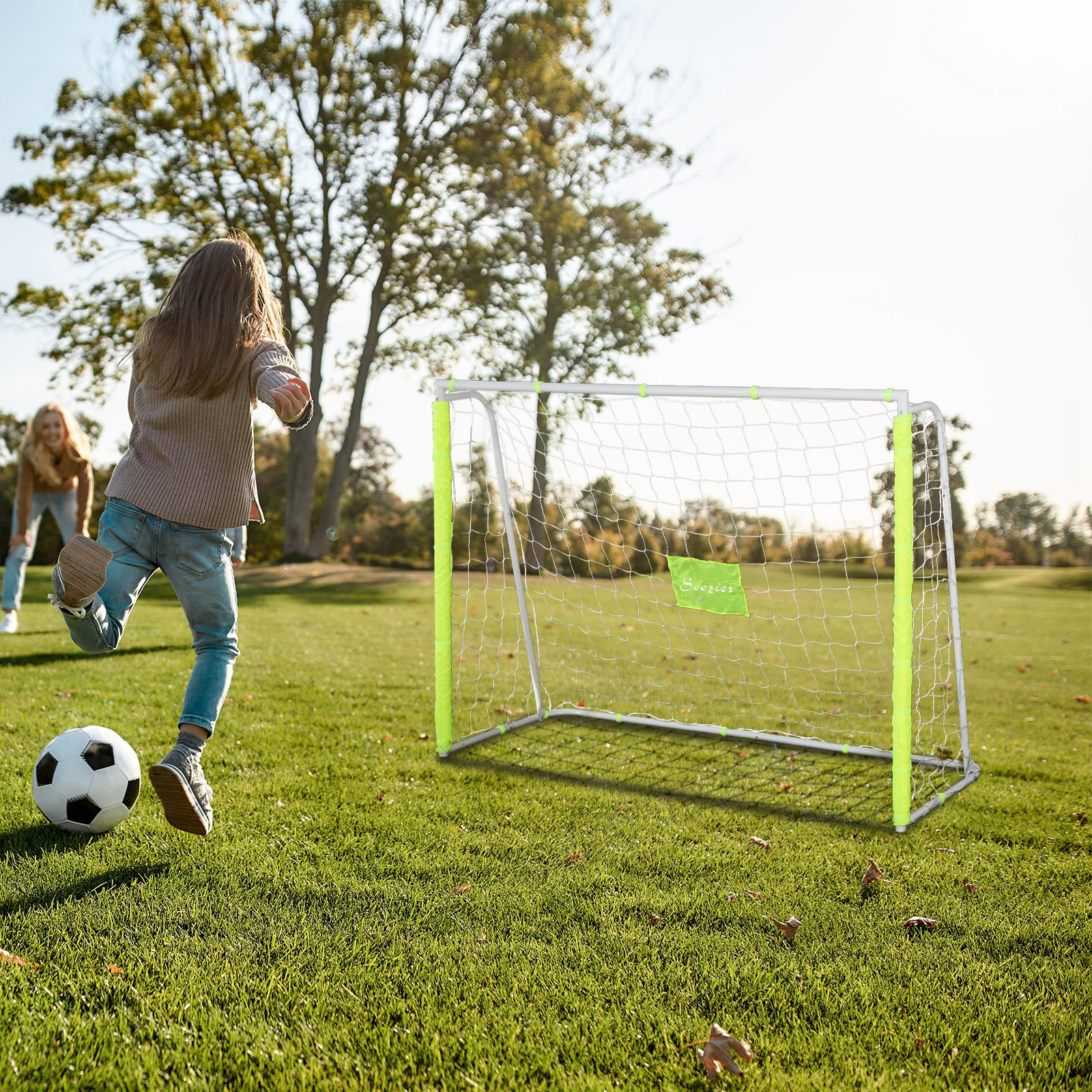 Soozier 6ft x 4ft Soccer Goal Net with Metal Frame, PE Mesh, Ground Stakes, Easy Assembly, Yellow Aosom Canada