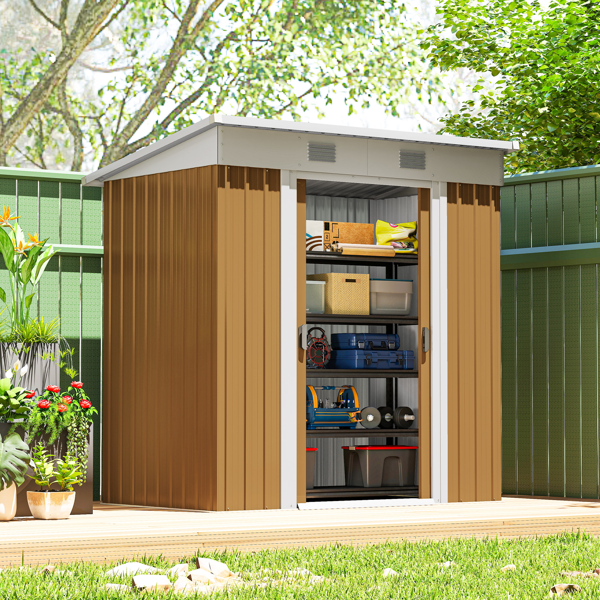 Outsunny 6' x 4' Outdoor Storage Shed, Metal Garden Shed with Lockable Sliding Doors and Vents, Yellow Aosom Canada