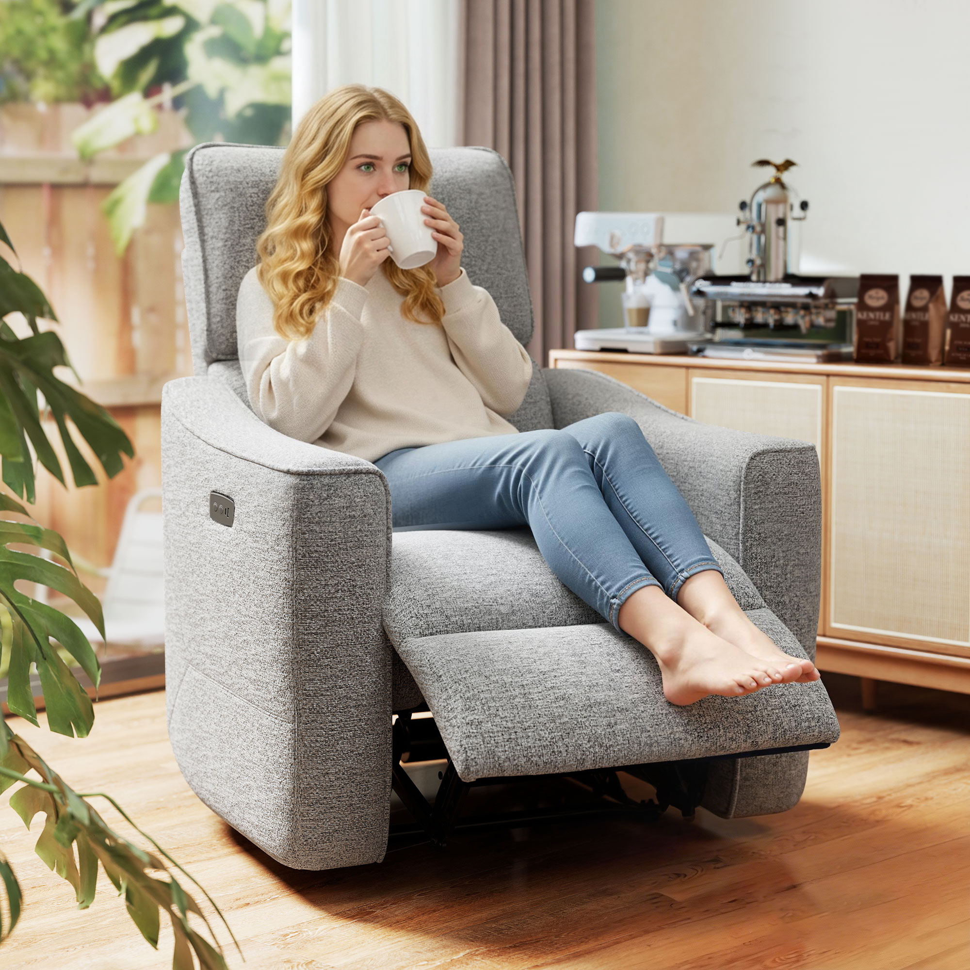 HOMCOM Power Recliner Chair, Linen-look Fabric Upholstered Recliner Chair with USB Ports, Footrest, Grey Aosom Canada