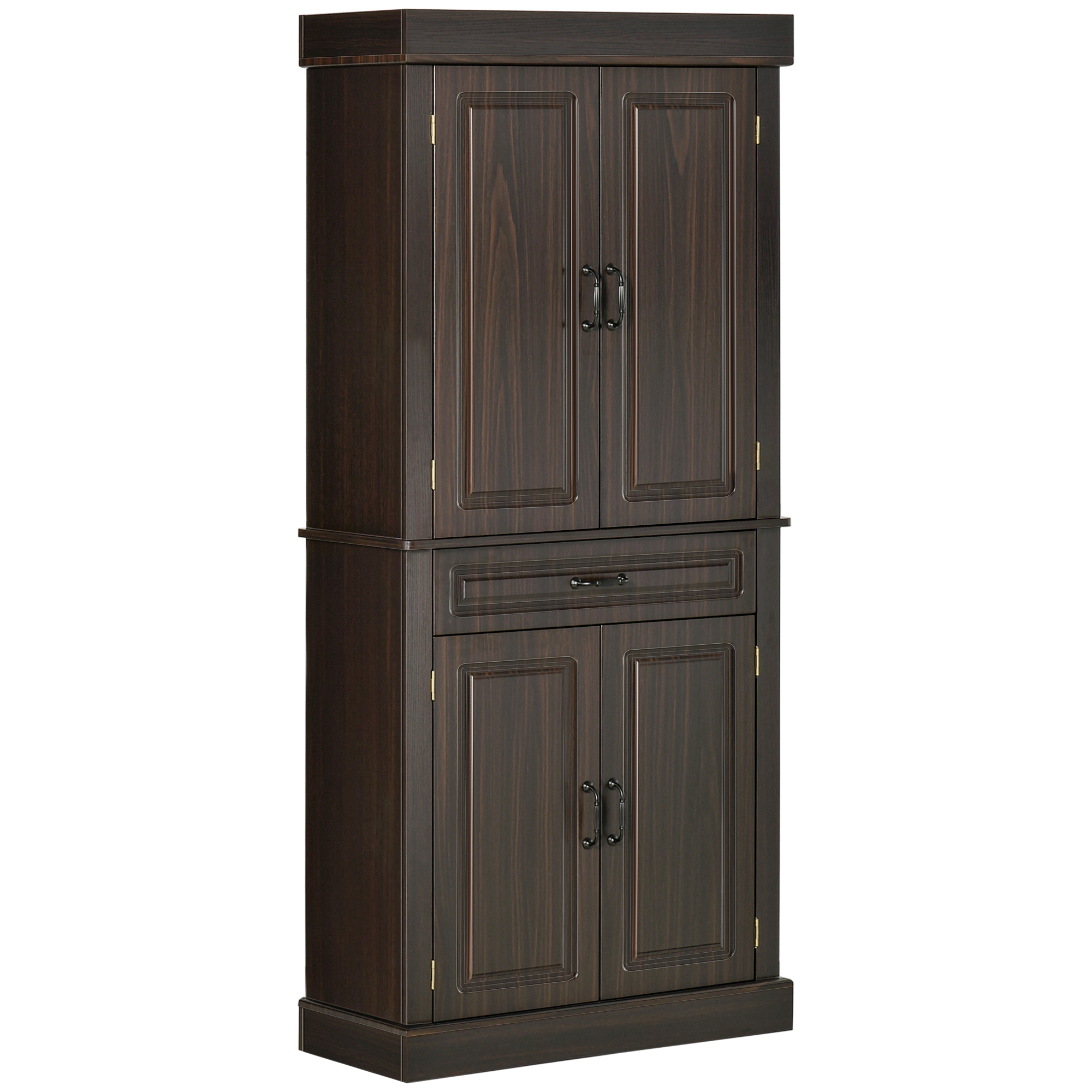 "HOMCOM 71"" Coffee Tall Kitchen Pantry with 4 Doors, 2 Large Cabinets & Drawer for Efficient Storage | Aosom.com"