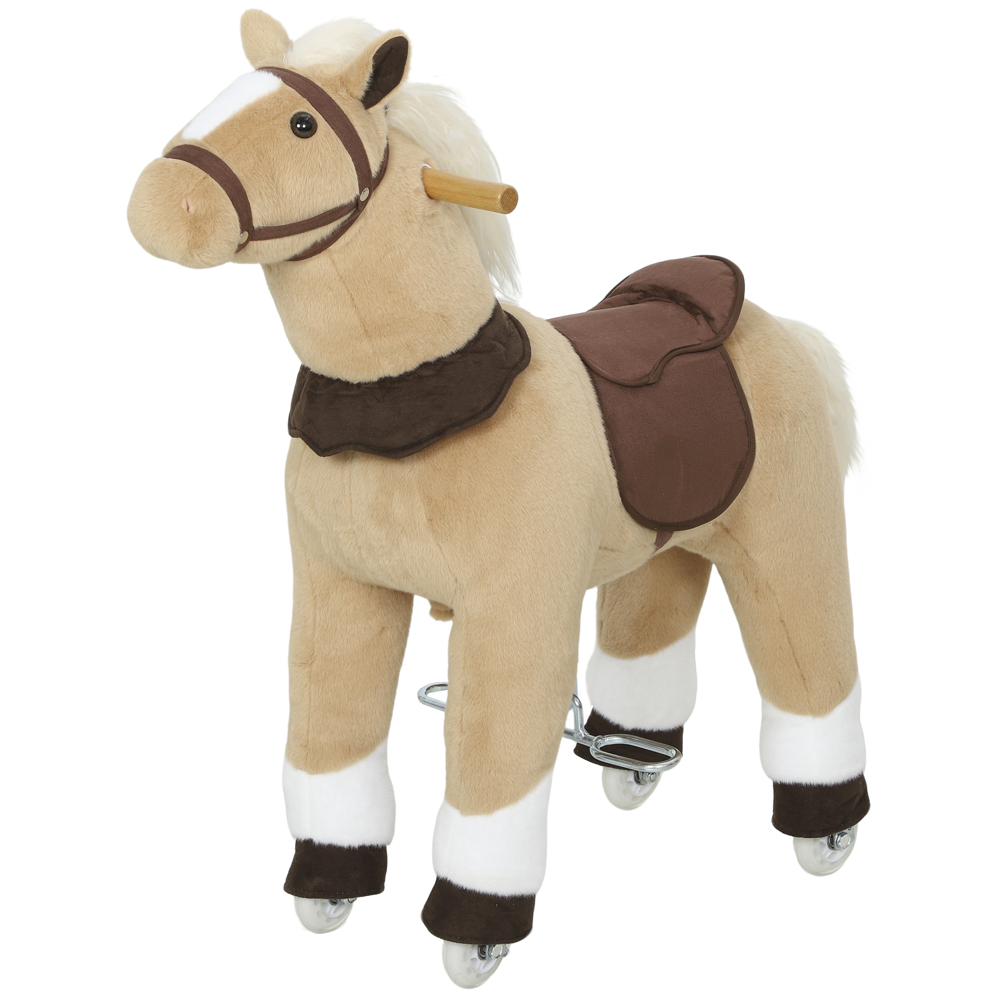 Qaba Ride on Horse, Plush Riding Pony for Ages 3-5, Walking Horse Animal with Wheels for Active Play, Dark Brown