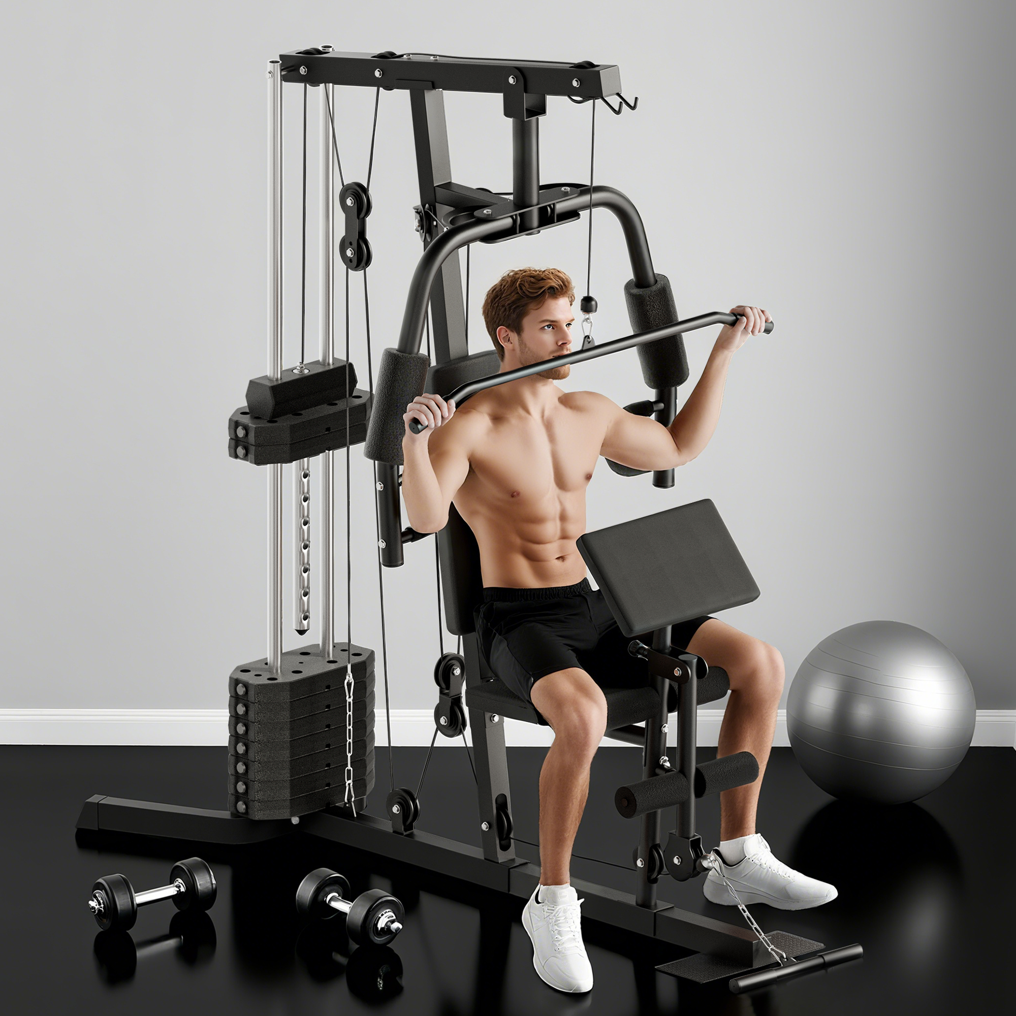 HOMCOM Multi-Exercise Home Gym Station with 99lbs Weight Stack, for Full Body Workout Aosom Canada