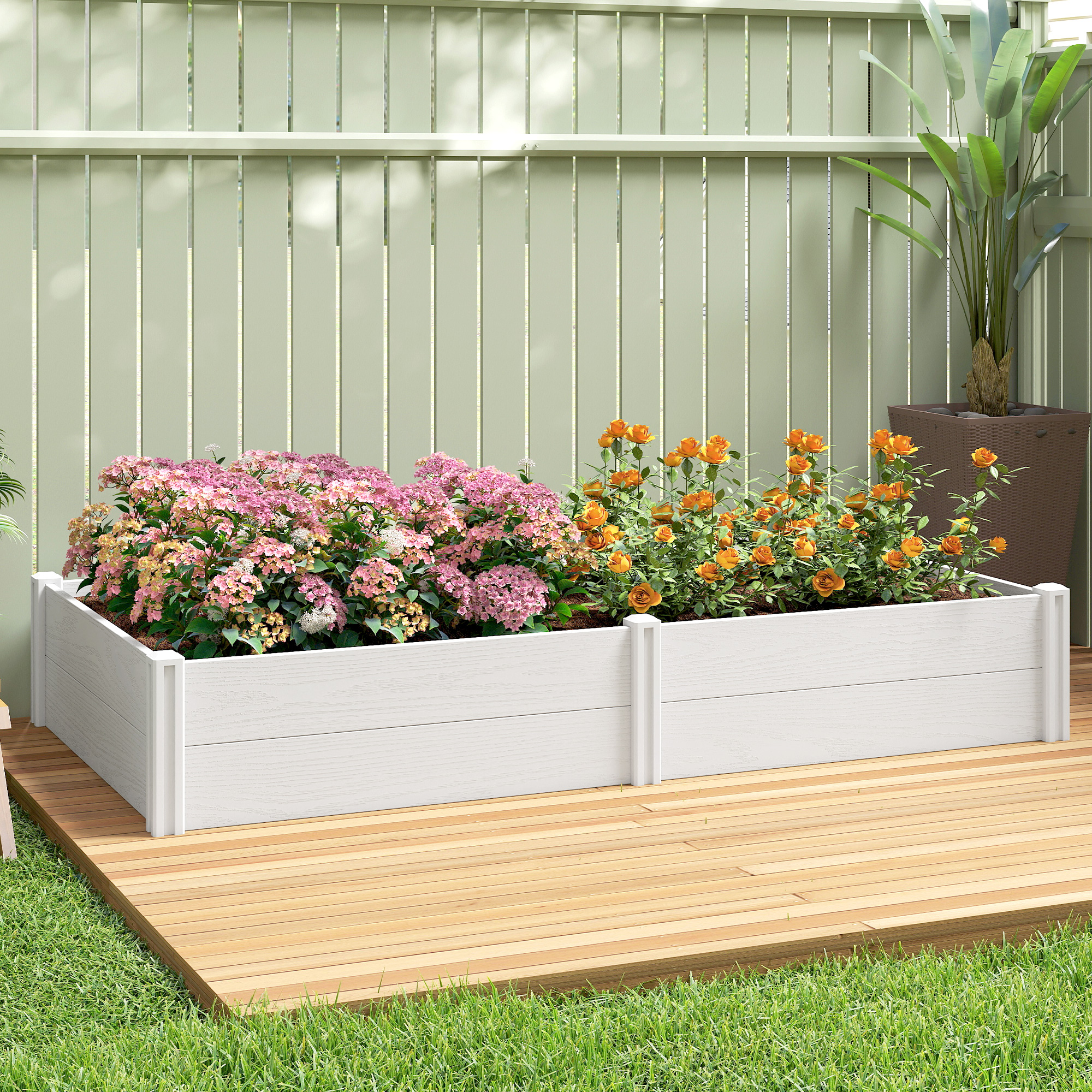 Outsunny Vinyl Raised Garden Bed Kit, 6.5 x 3 x 1ft Elevated Garden Box with Divider and Open Bottom, White Aosom Canada