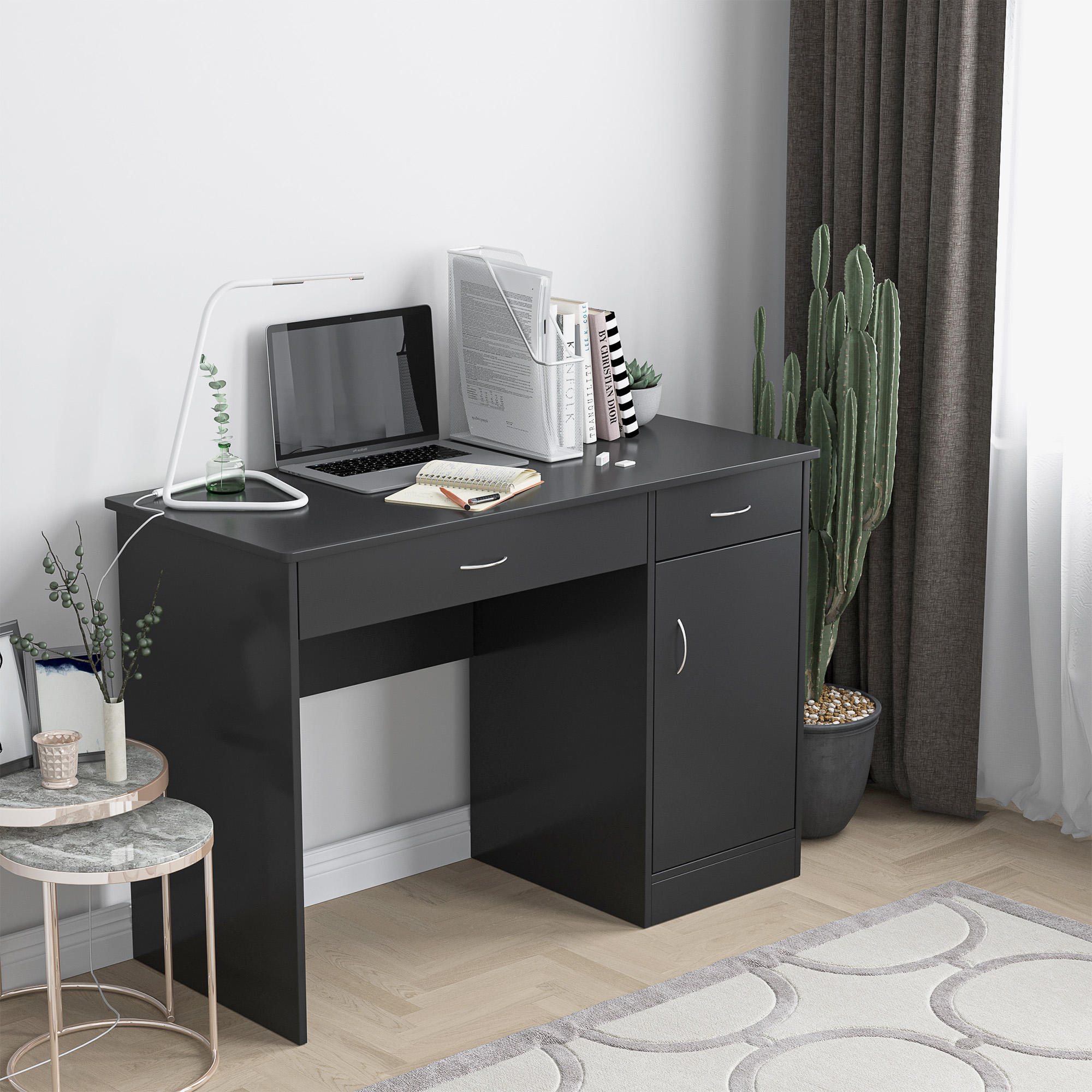 HOMCOM Computer Desk with Drawers Cabinet Adjustable Shelf Home Office Bedroom Compact Workstation Space Saving Design Black Aosom Canada