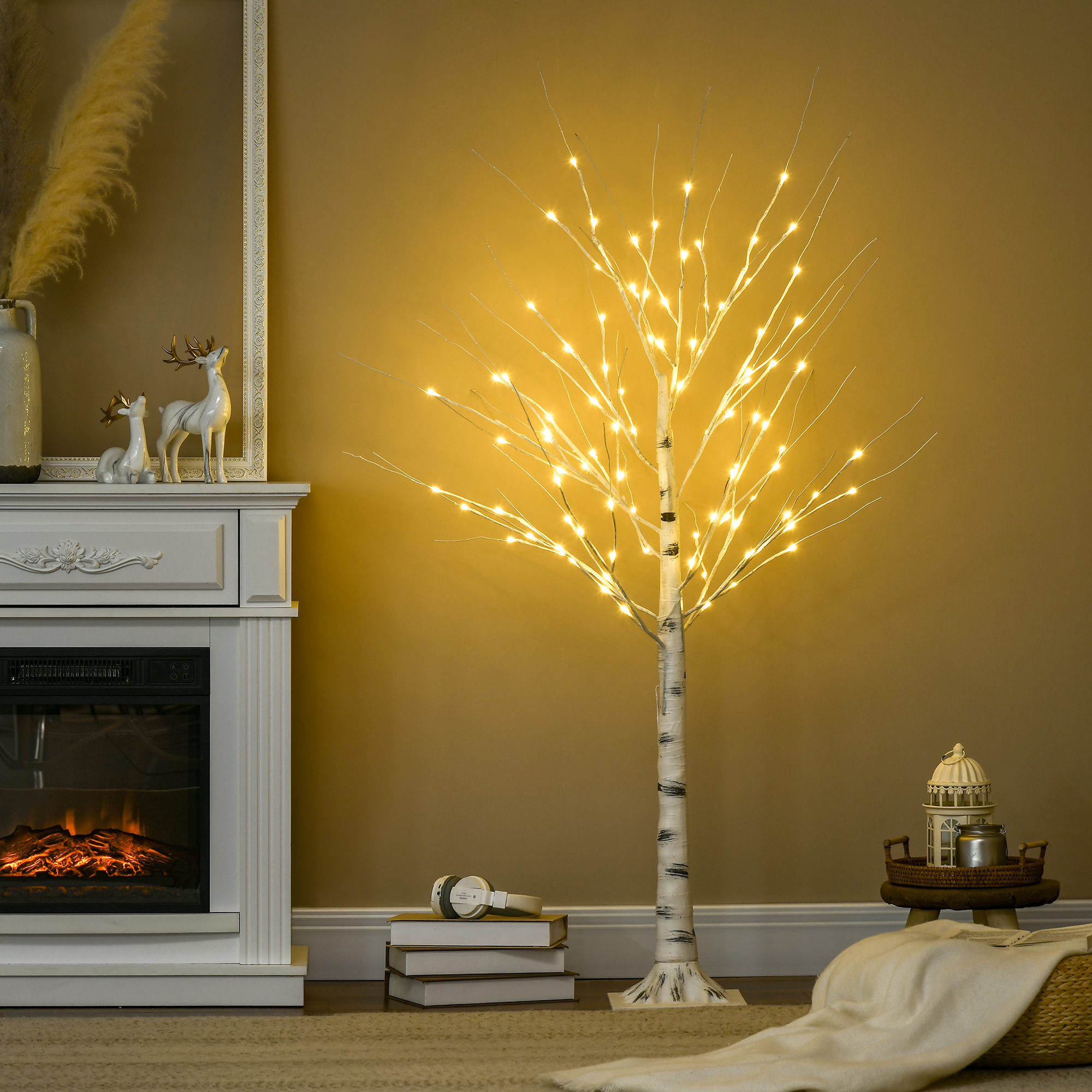HOMCOM 5 ft. Artificial White Birch Tree Light with 96 Warm White Pre-Lit LED Light for Home Party, Indoor and Covered Outdoor Use Aosom Canada
