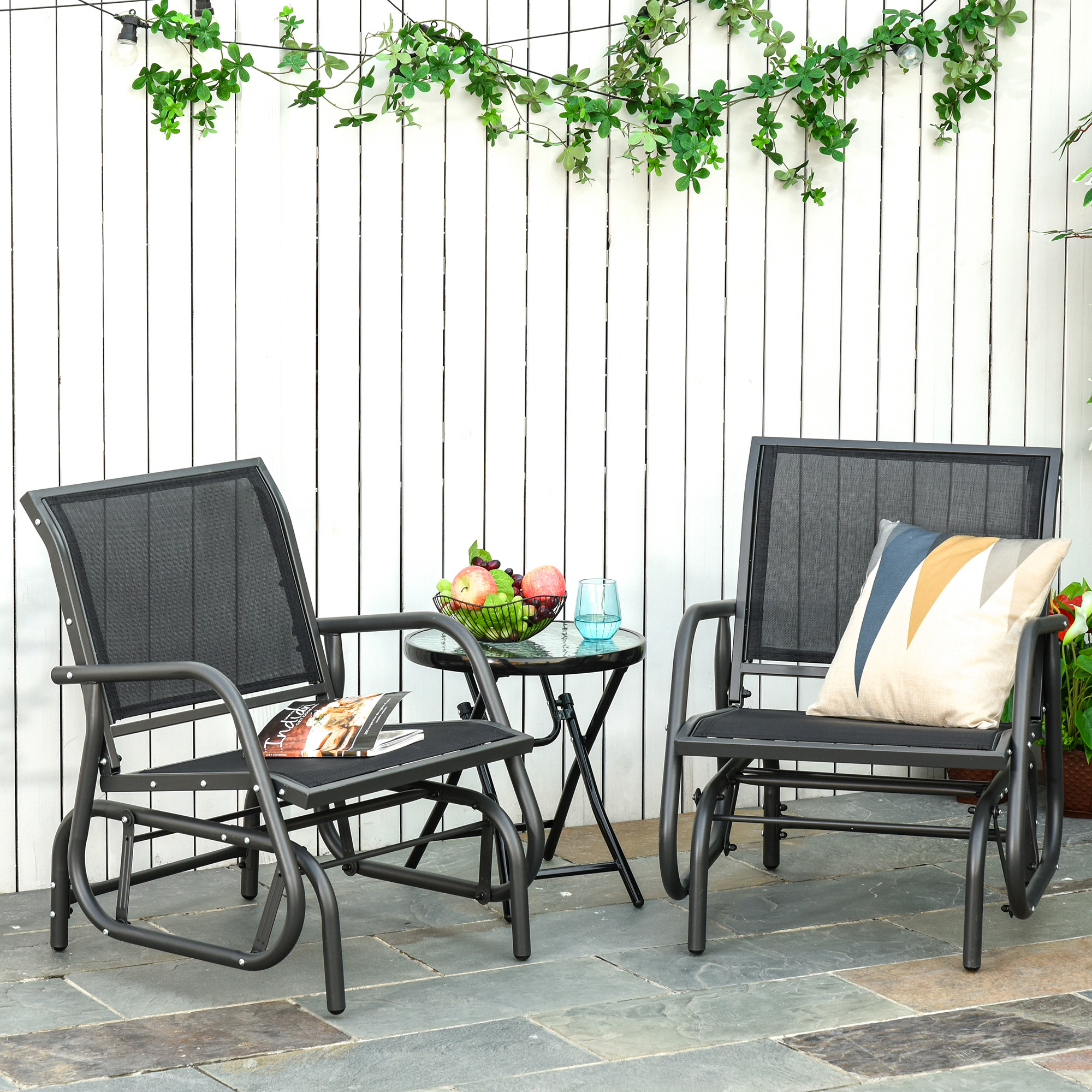 Outsunny Patio Glider Set of 2 Outdoor Glider Chair with Breathable Mesh Seat & Backrest, Armrests and Metal Frame, Black Aosom Canada