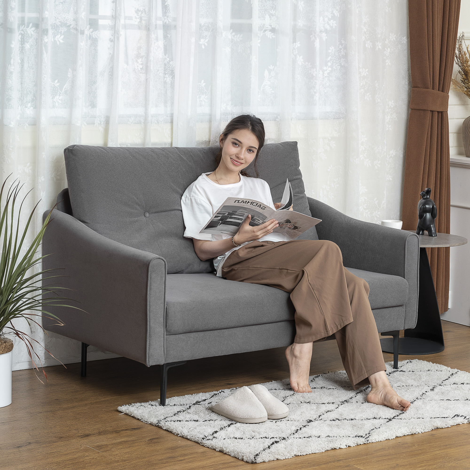 HOMCOM 2 Seater Sofa, Small Modern Couch with High-Resilience Foam, Thicken Padding, Button Tufted, Grey Aosom Canada