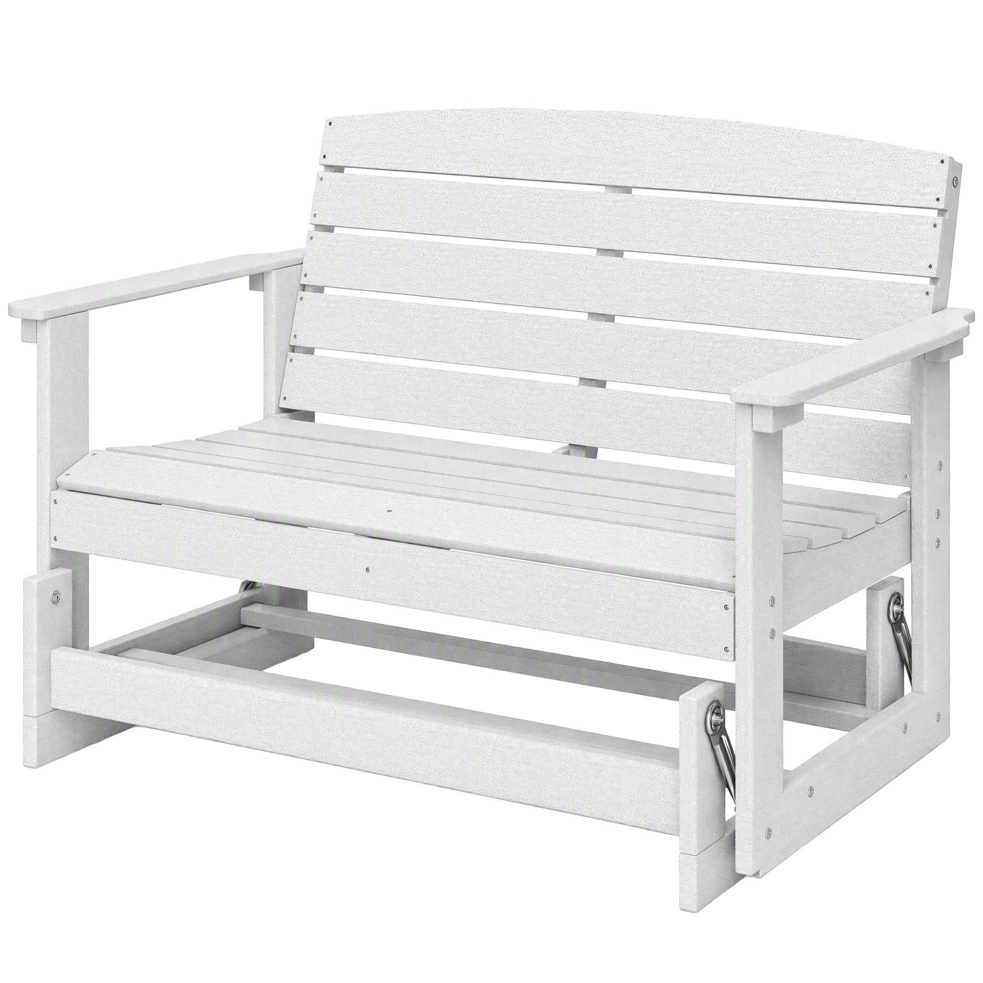 Outsunny Patio Glider Bench w/ HDPE Slatted Double Rocking Chair, White