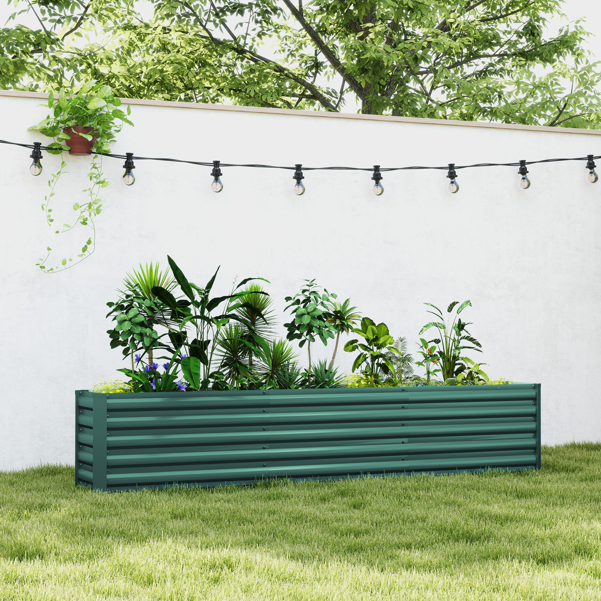 Outsunny 8ft Galvanized Steel Raised Garden Bed, Deep Metal Outdoor Planter Box with Reinforced Support Rods, Open Bottom, Green Aosom Canada