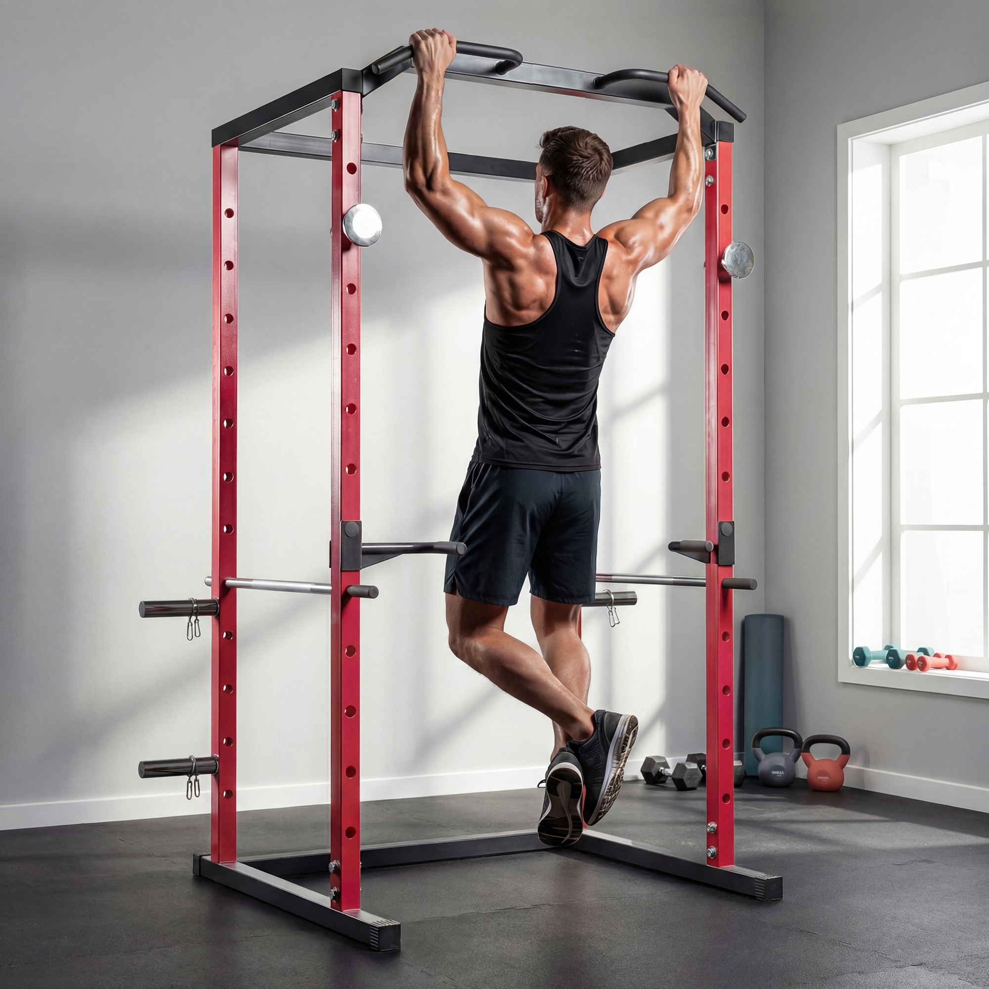 Soozier Power Cage, 1000 lbs Capacity Power Rack with Adjustable Height, Squat Rack for Home Gym Strength Training | Aosom Canada