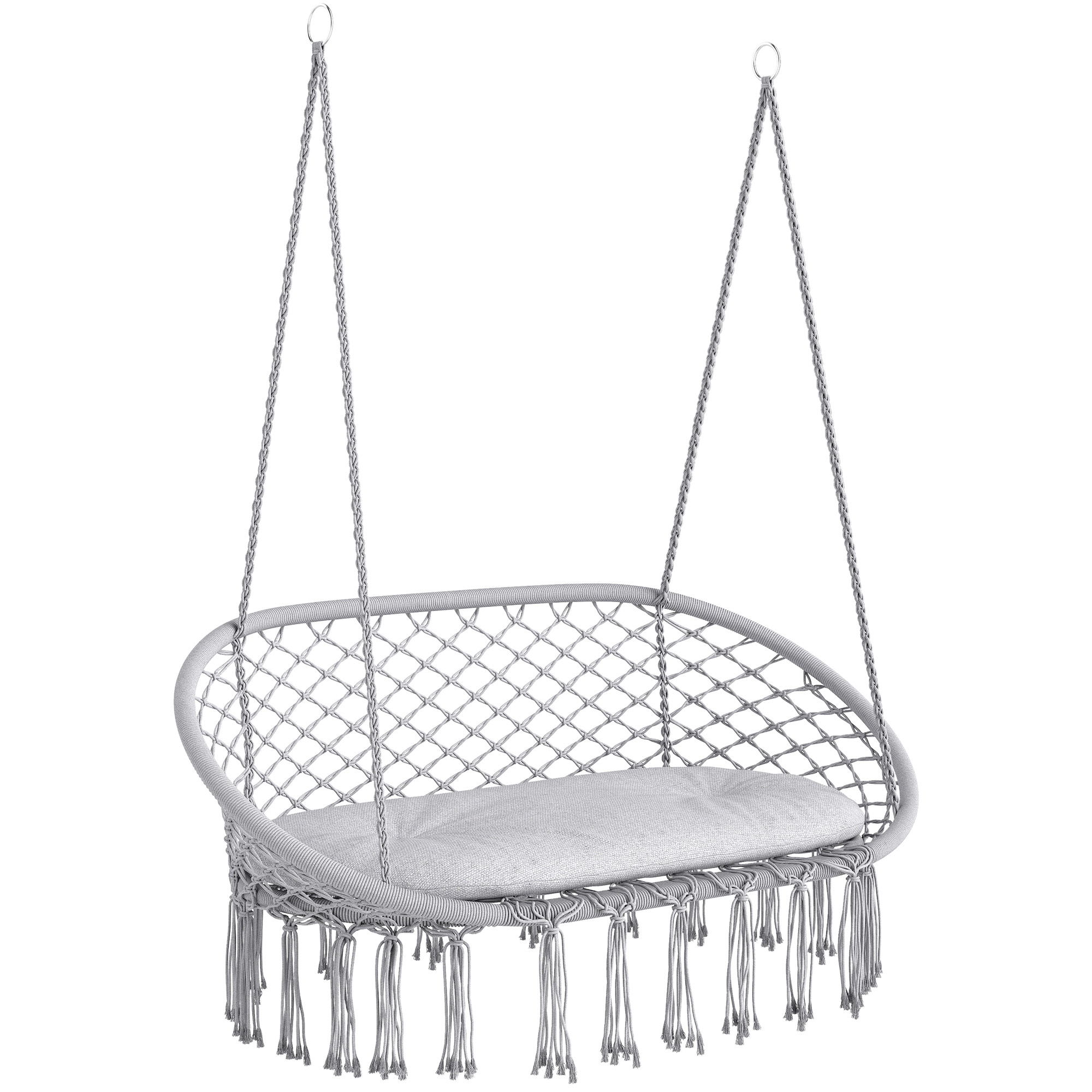 Outsunny 2-Person Hammock Chair Macrame Swing with Soft Cushion, Hanging Cotton Rope Chair for Indoor Outdoor Home Patio Backyard, Light Gray
