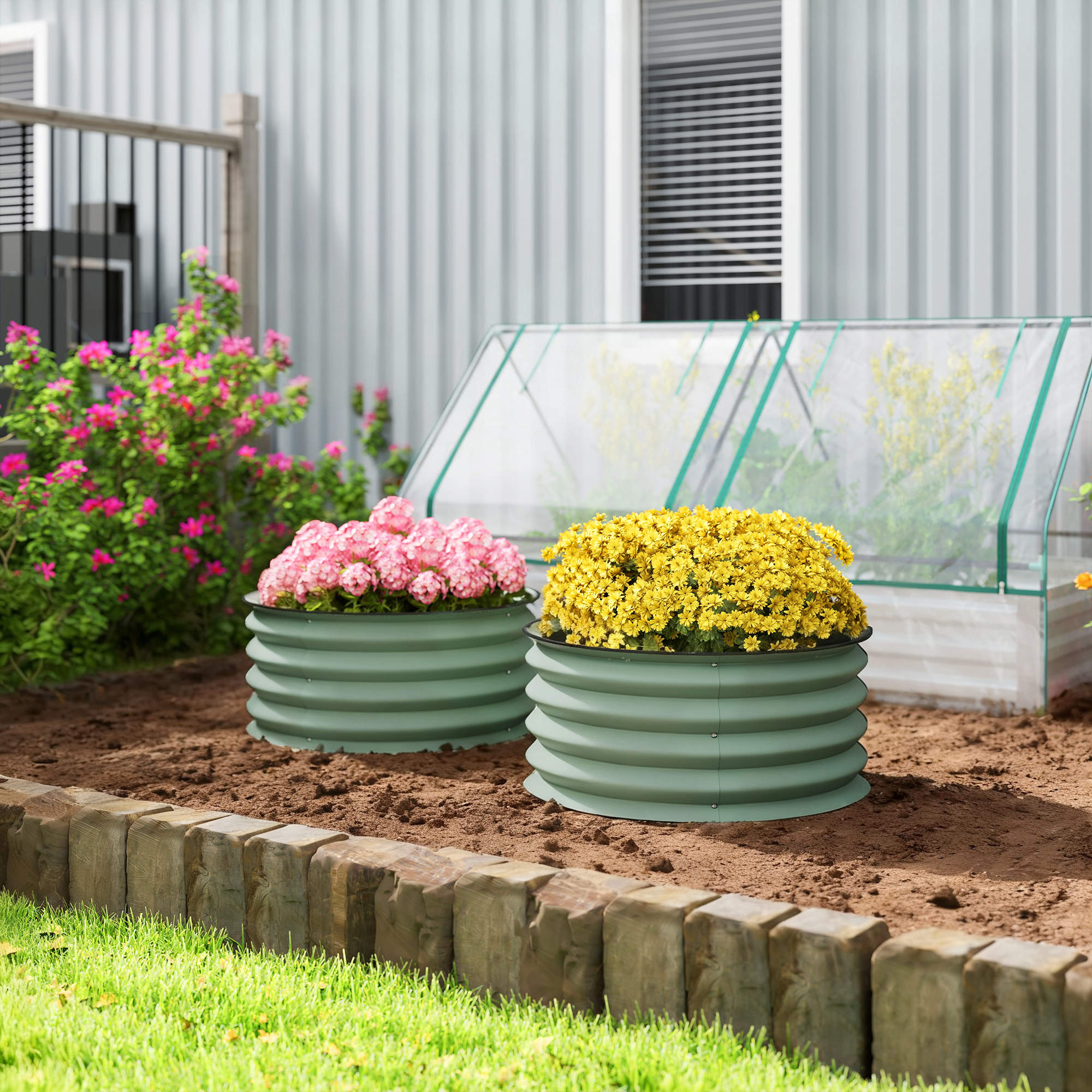 Outsunny Set of 2 Raised Garden Bed, Metal Planter Box with Safety Edging, Easy-to-assemble Stock Tank, Green Aosom Canada