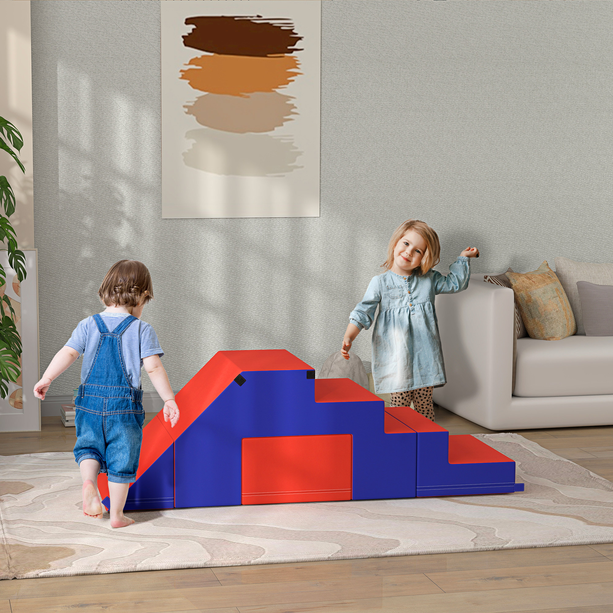 Qaba 2-Piece Soft Play Kids Foam Play Se for Crawl and Climb, Dark Blue Aosom Canada