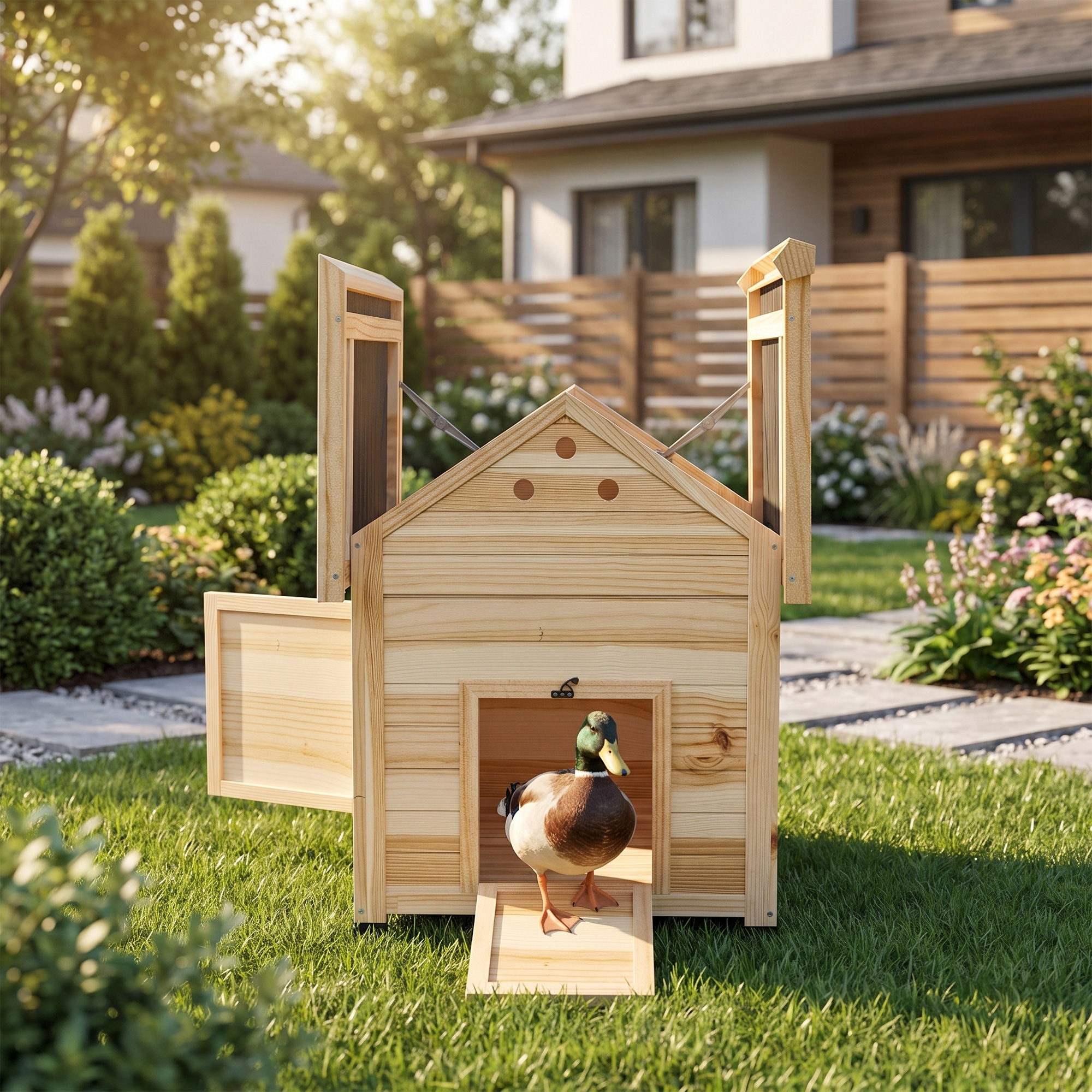 PawHut Duck Coop, Wooden Duck House with Openable Roof & Double Doors, Natural Wood Aosom Canada