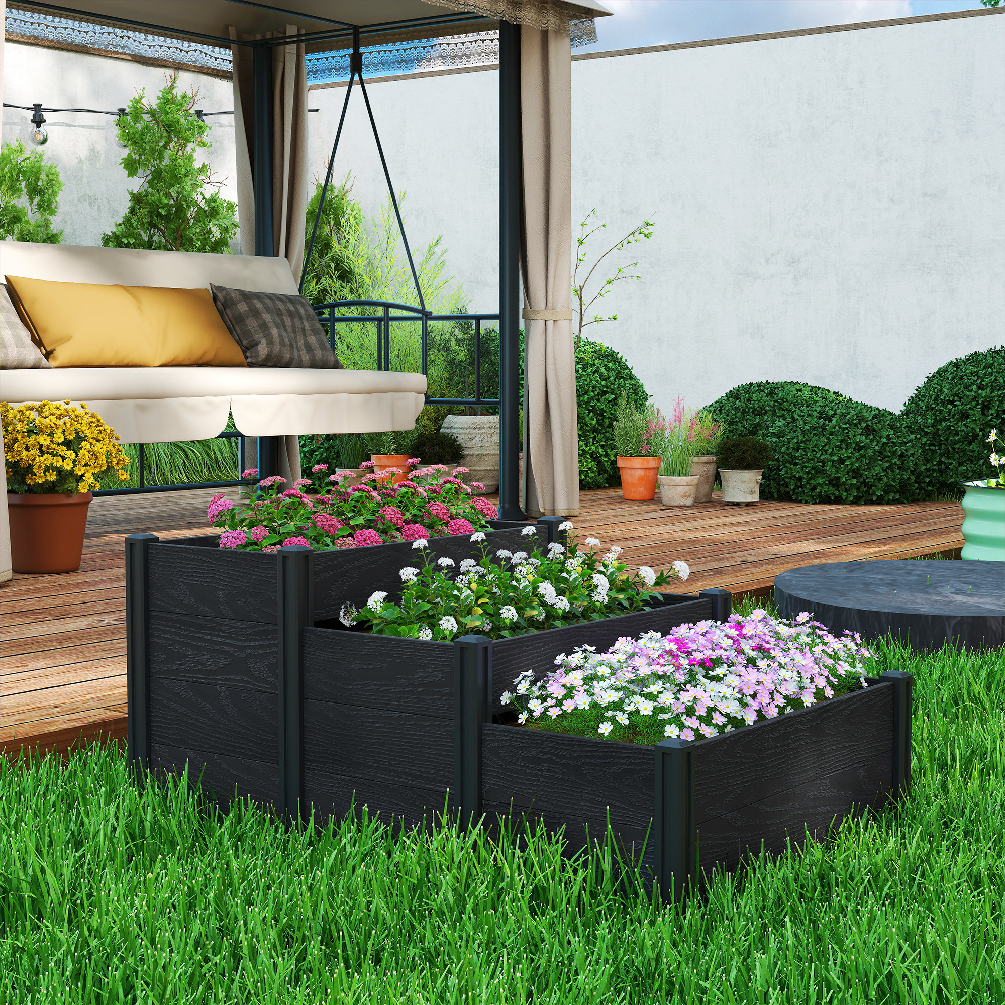Outsunny Vinyl Raised Garden Bed Kit, 3-Tier Elevated Garden Box with Open Bottom, DIY Assembly, Outdoor Raised Planter Box Aosom Canada