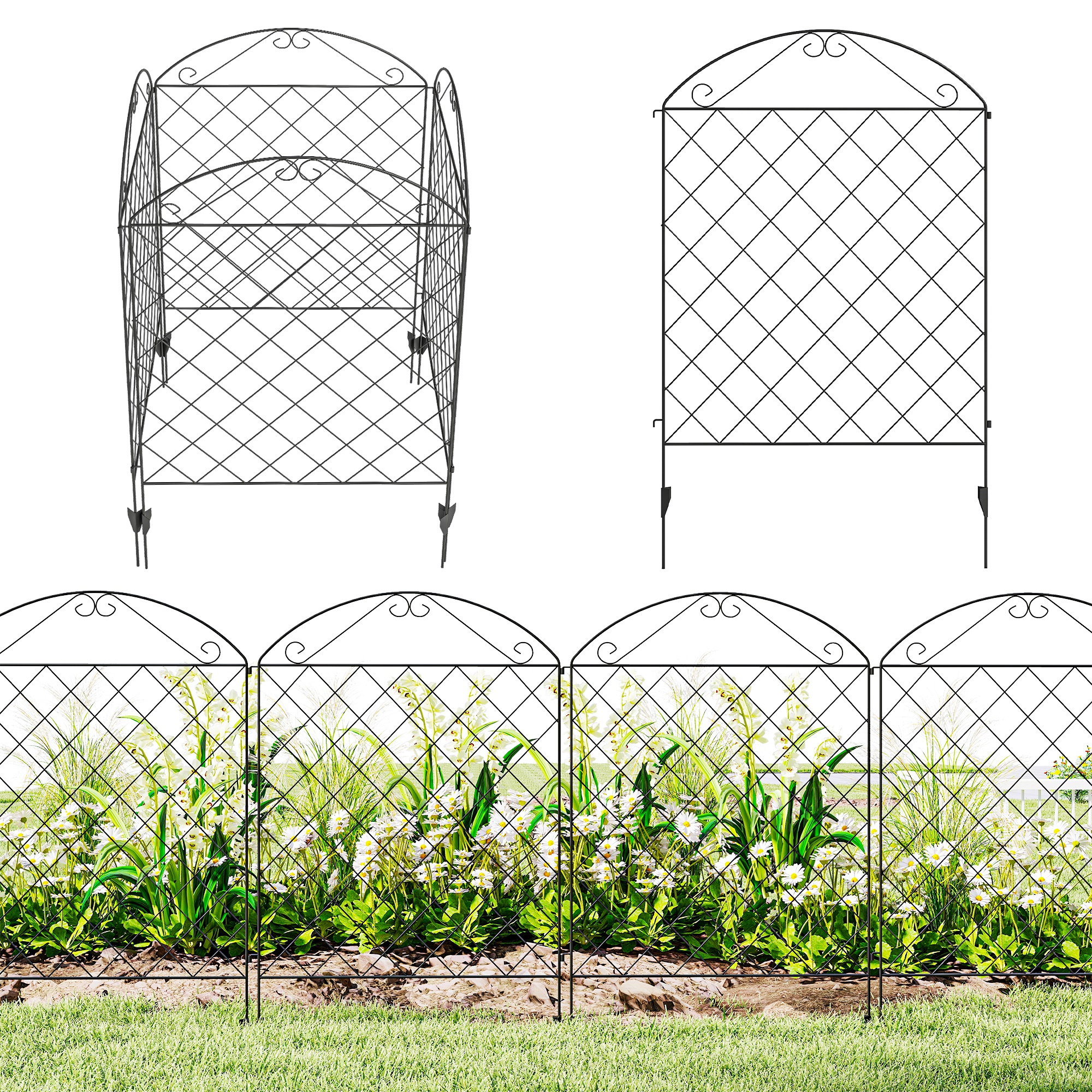 "Outsunny Patio Perimeter: 11.5"" Metal Garden Fence 4-Pack, Decorative Rust-Resistant Border | Aosom.com"