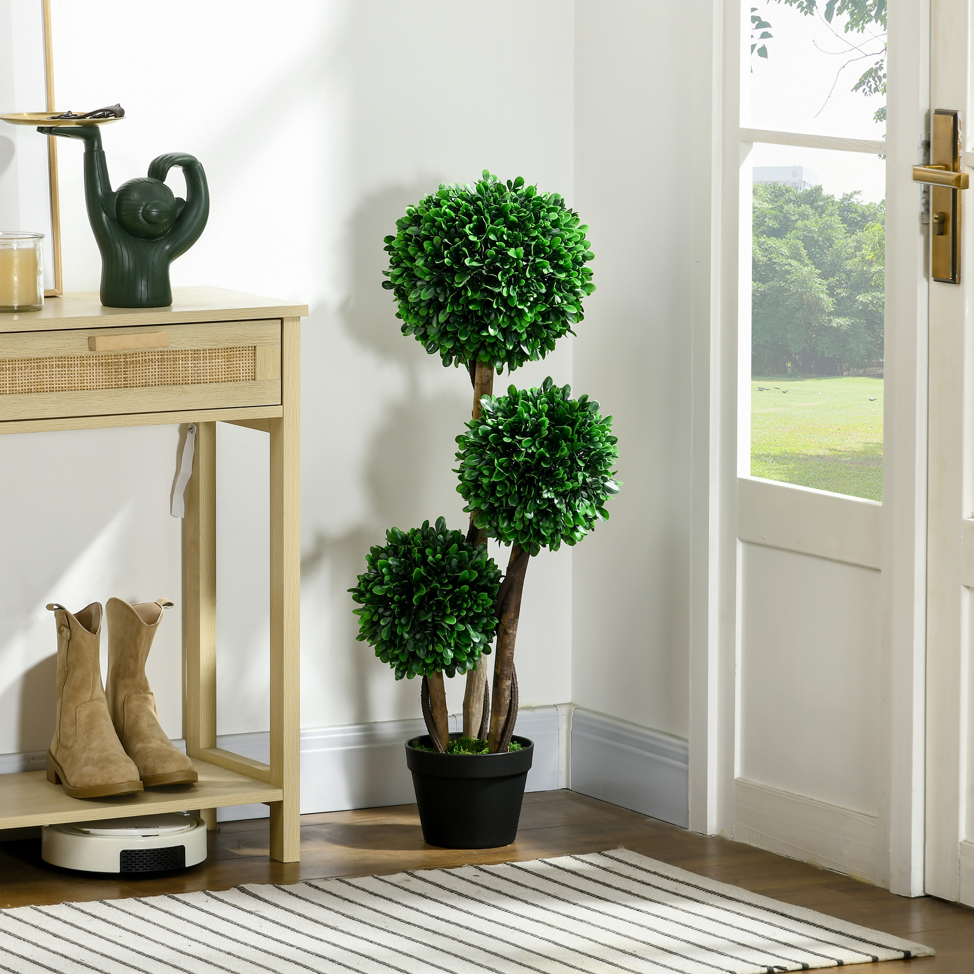 HOMCOM 3ft Artificial Tree, Triple Ball Boxwood Topiary with Pot and Sandalwood Leaves, for Indoor Outdoor Home Aosom Canada