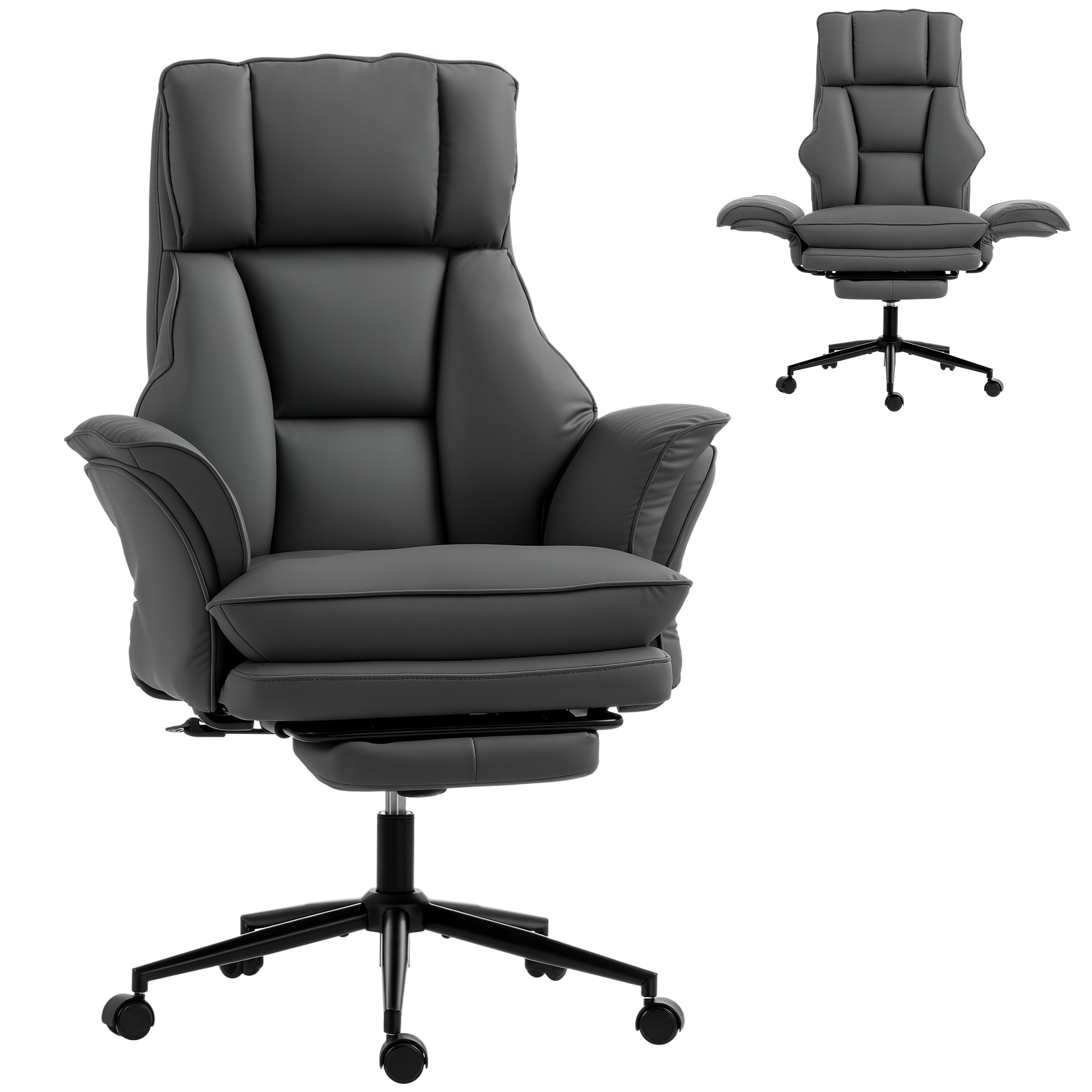 HOMCOM Cross Legged Office Chair w/ Footrest, 396 lbs Reclining Computer Desk Chair w/ High Back, Flip-up Armrests, Dark Gray