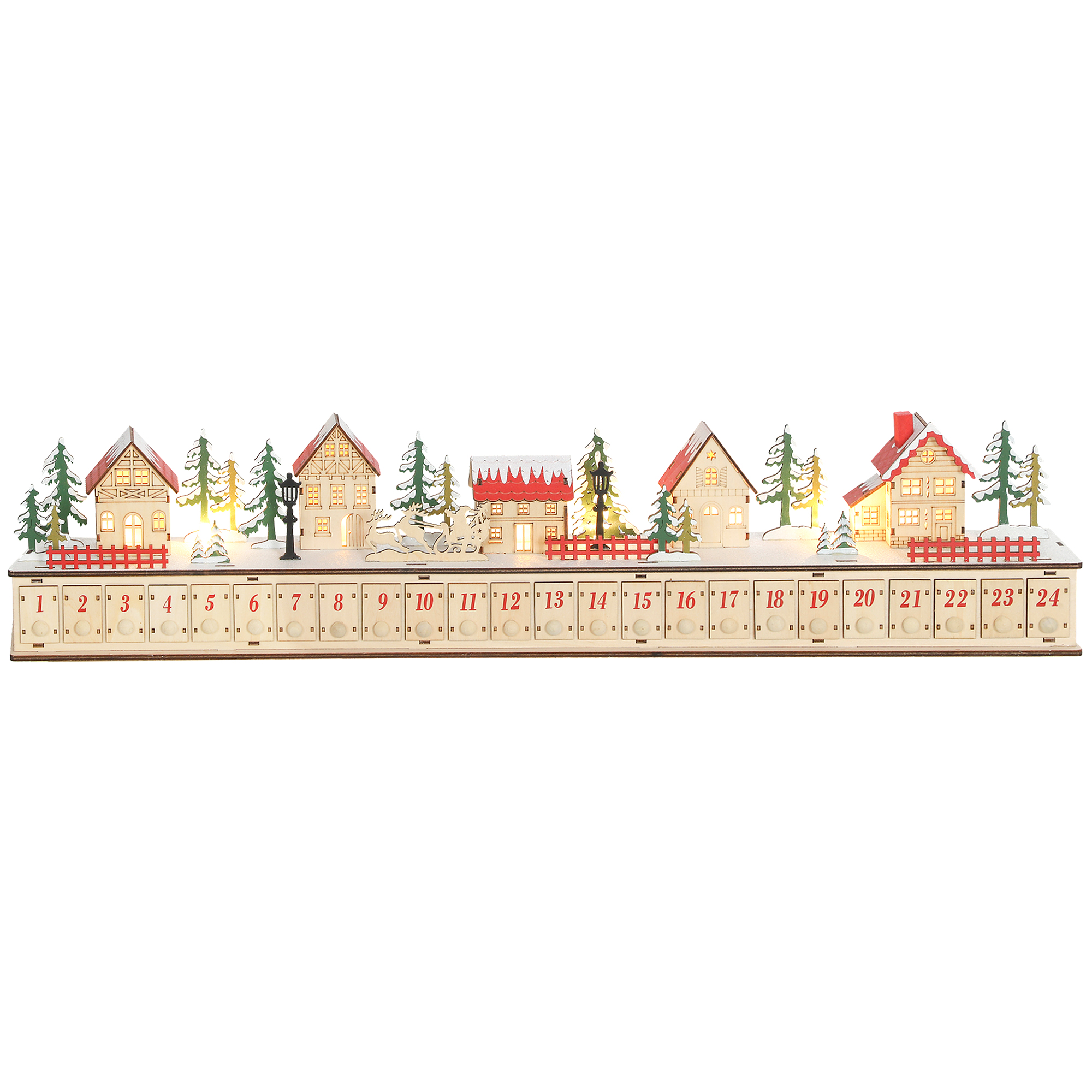 HOMCOM Christmas Advent Calendar with 24 Countdown Drawers and LED Lights