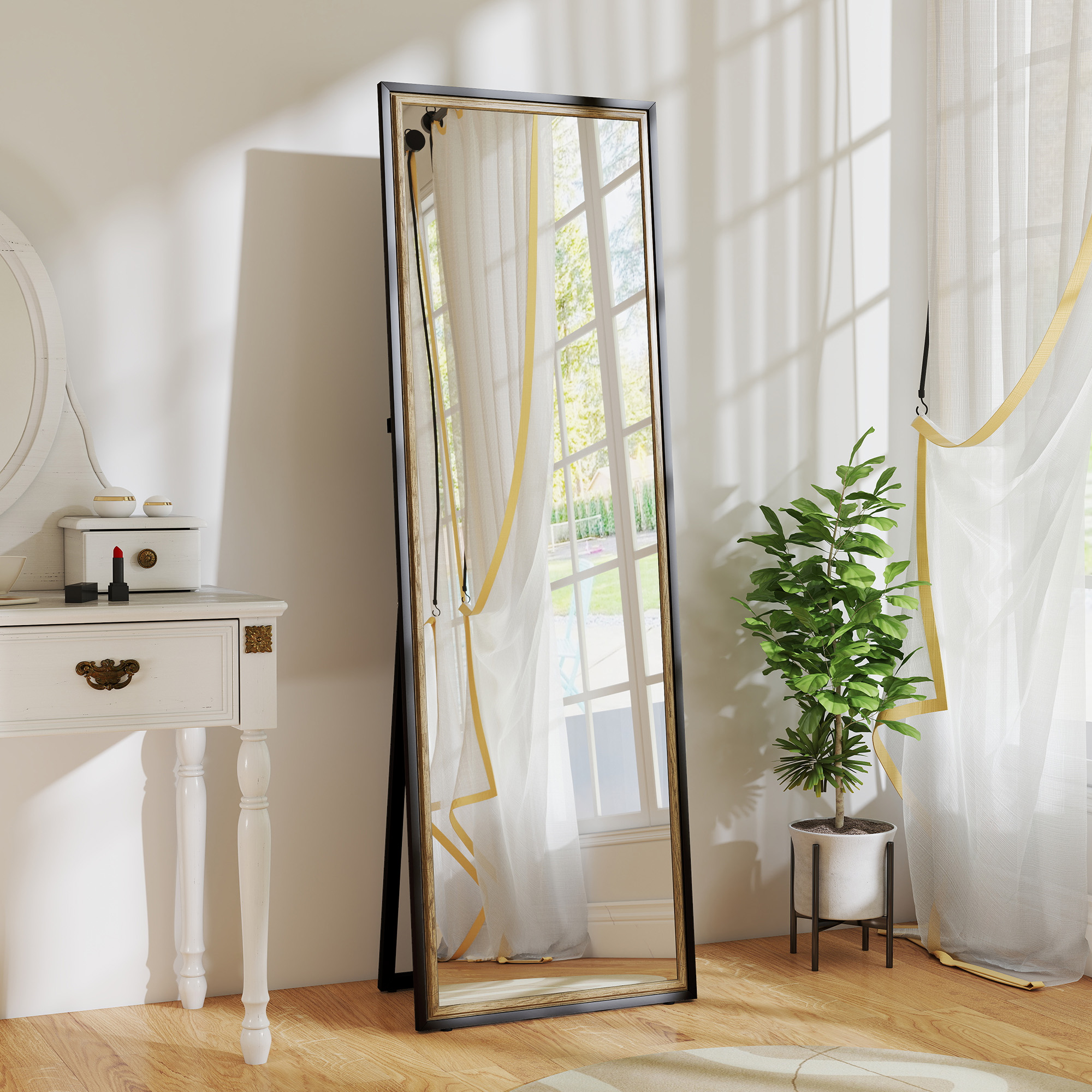 HOMCOM Full Length Mirror, 64" x 21" Rectangle Full Body Mirror with Dual-Tone Frame for Bedroom, Black Aosom Canada