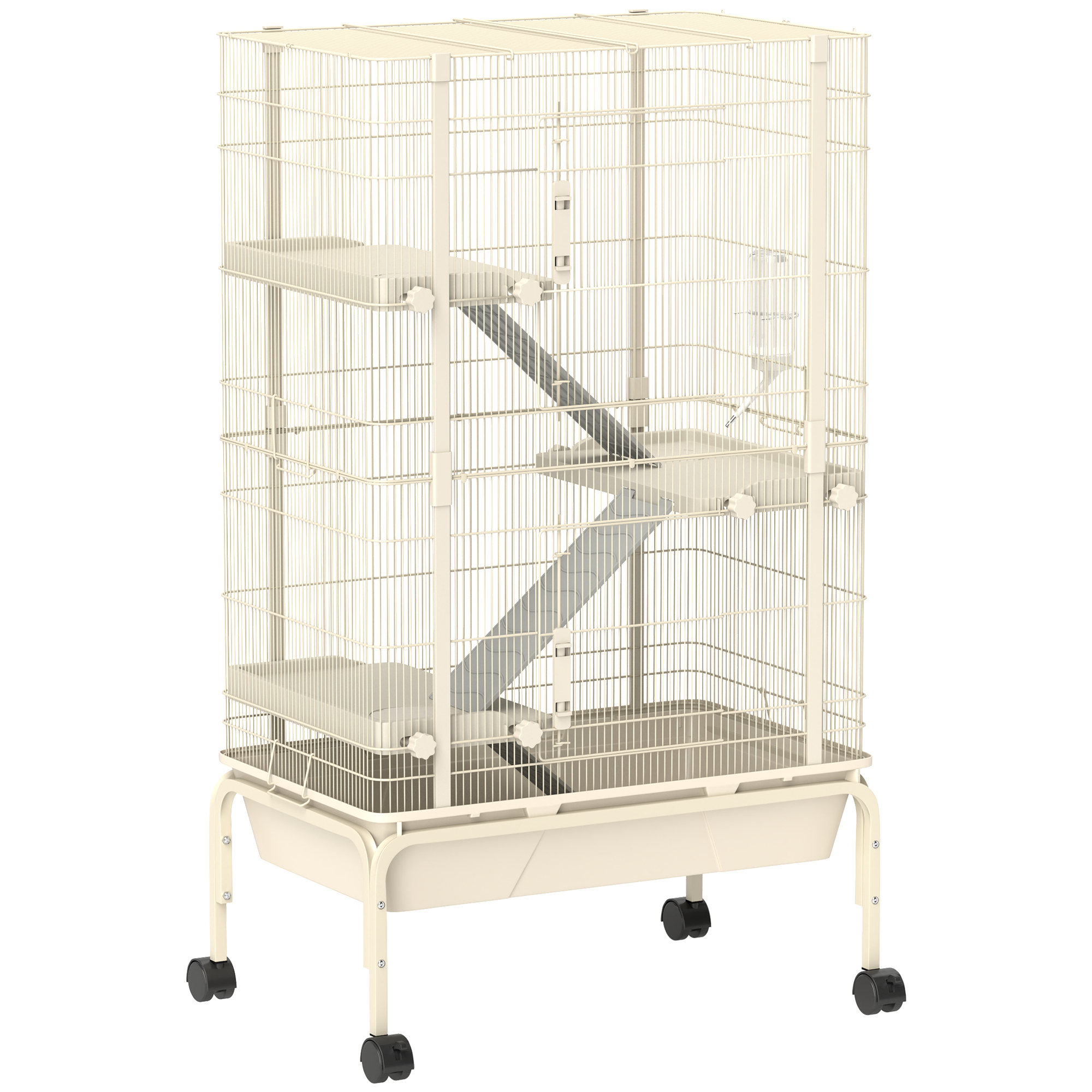 PawHut "PawHut 47"" Small Animal Cage, 4 Levels Large Rolling Metal Ferret Cage w/ 5.9"" Deep Tray, Ramps, Water Bottle, Food Dish, Beige" - $109.99 at Aosom US