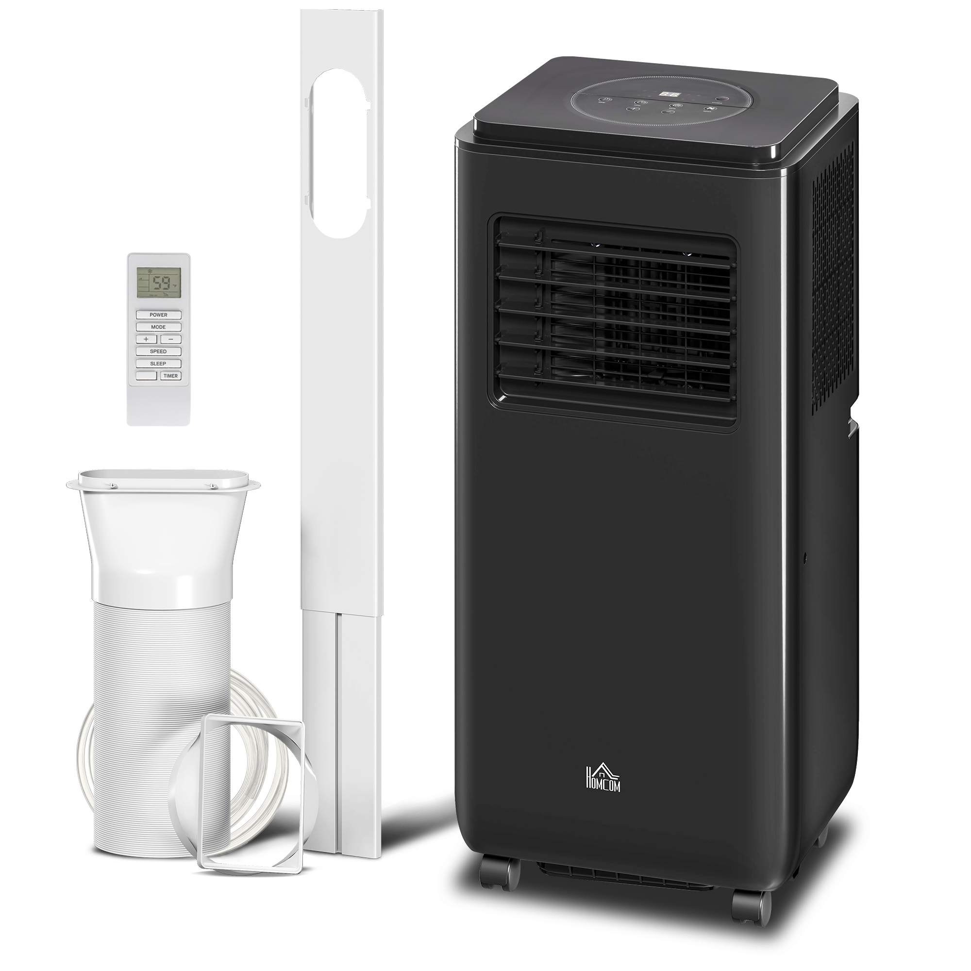 HOMCOM 8,000 BTU Moible Air Conditioner 345 Sq. Ft., Dehumidifier Fan Auto Sleep with 24H Timer On/Off, Window Kit, Black