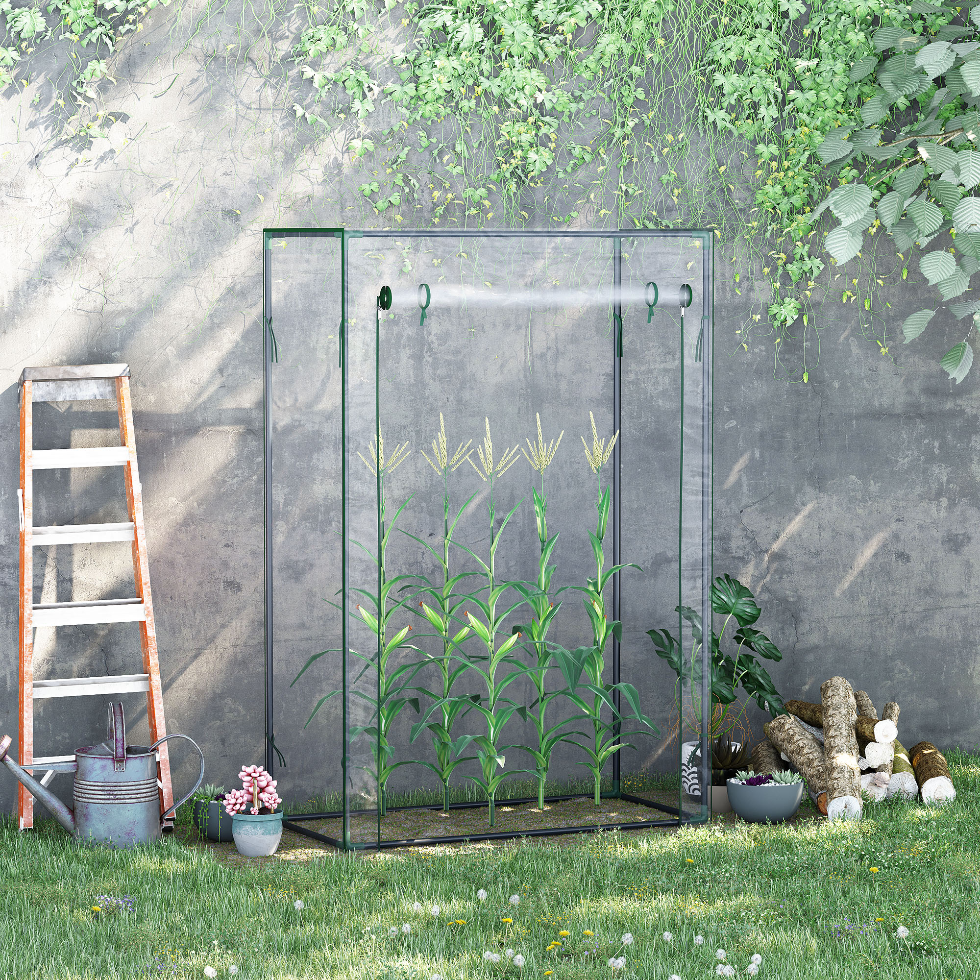 Outsunny 40"x20"x59" Walk-In Garden Greenhouse Steel Frame Outdoor Hot House Tomato Plant Warm House Roll-Up Door Aosom Canada