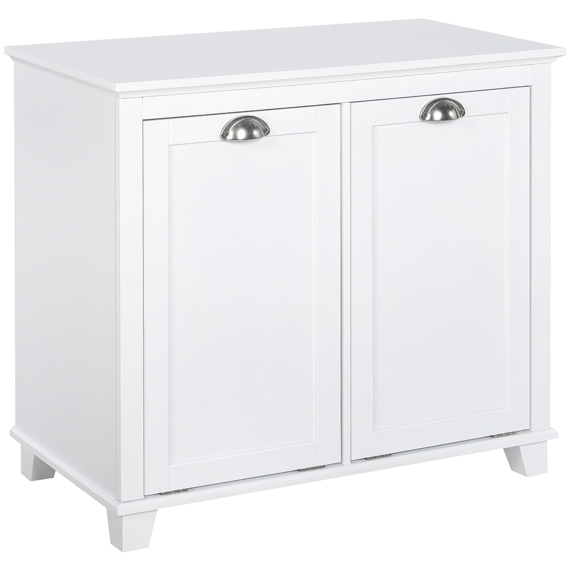 HOMCOM Dual Tilt out Laundry Hamper Cabinet, Bathroom Storage Cabinet with 2-Compartment Hamper, Modern Bathroom Floor Cabinet for Washroom, White