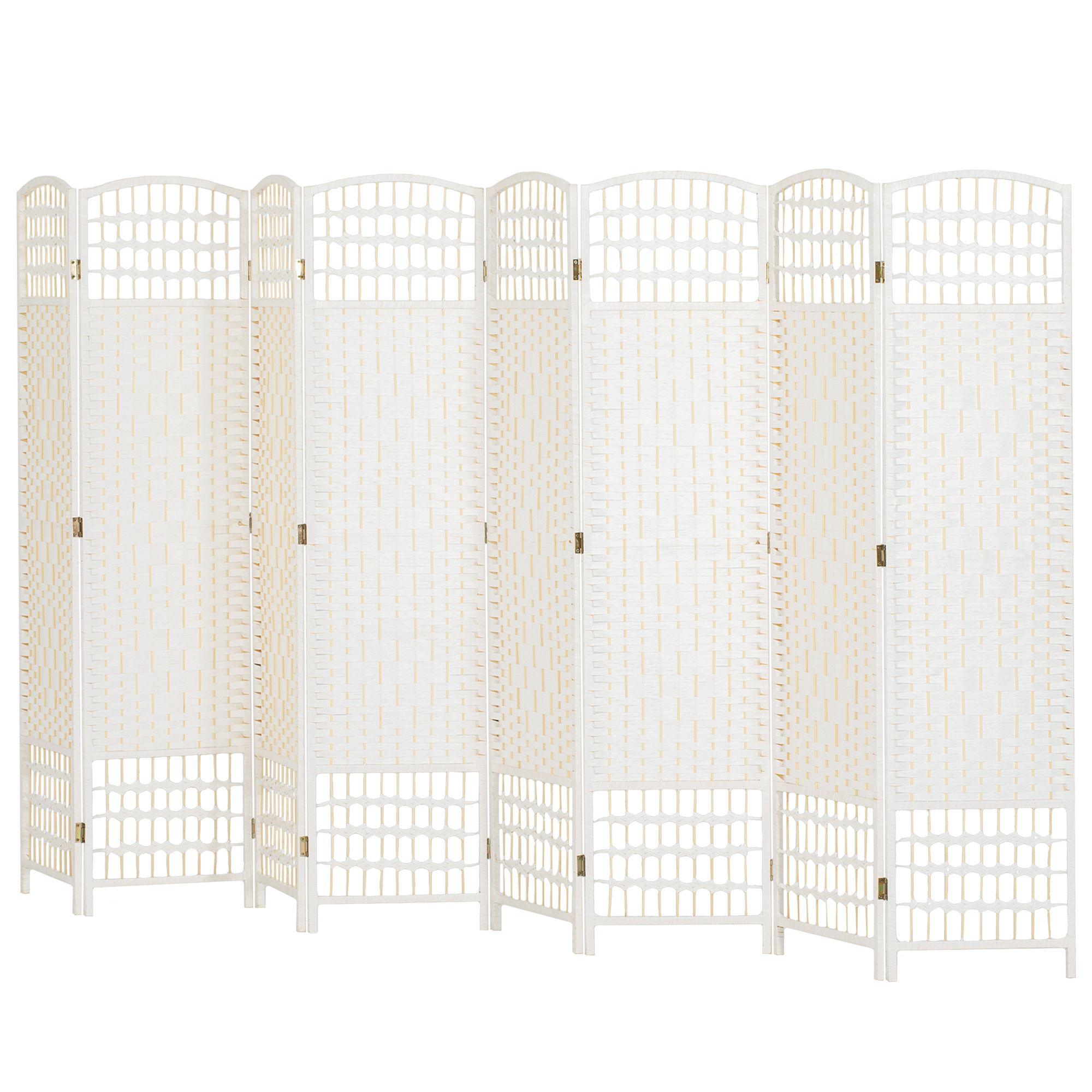 HOMCOM 8 Panel Folding Room Divider Portable Privacy Screen Wave Fiber Room Partition for Home Office White