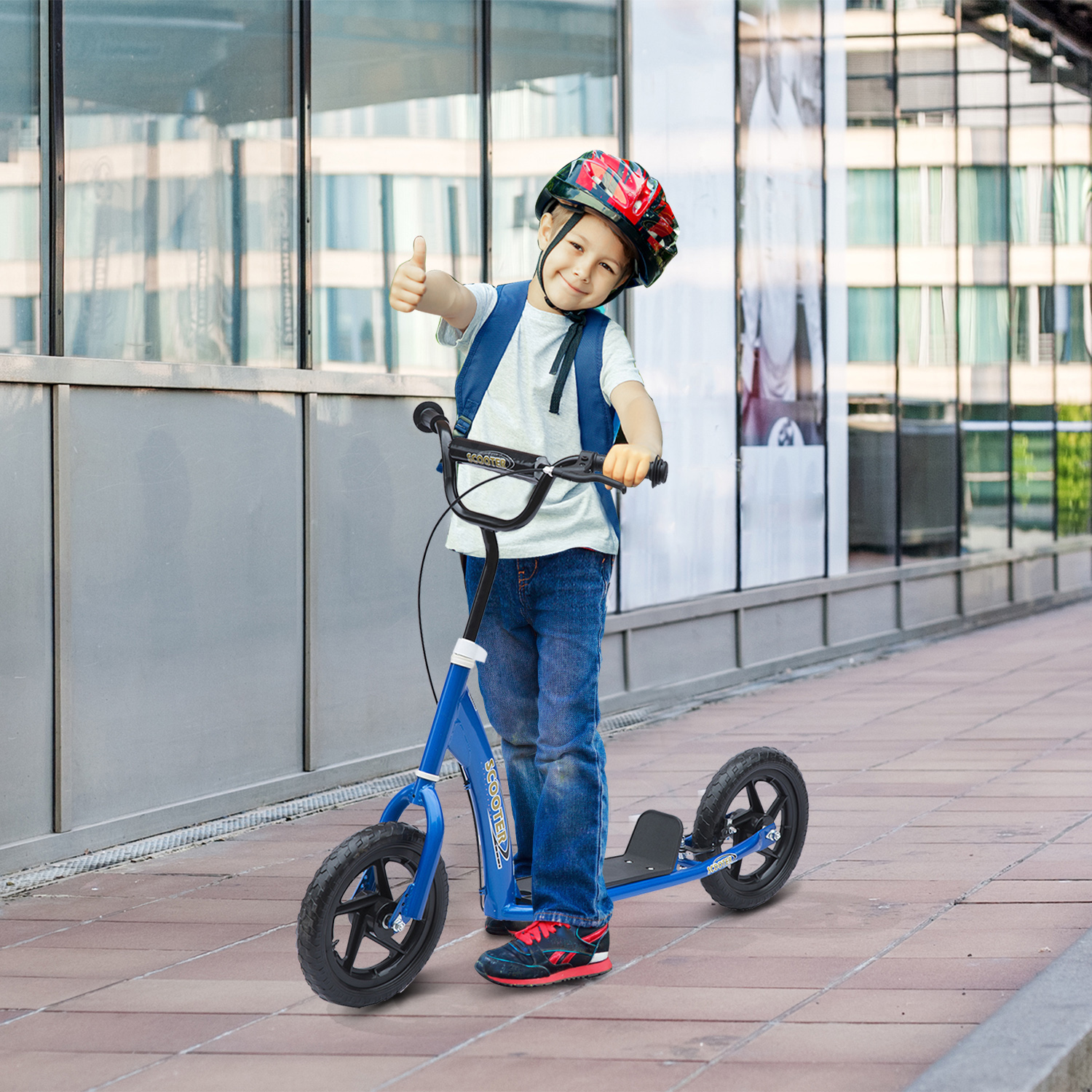 HOMCOM Kids Scooter Street Bike with 12 Tire for Ages 5+ Ride on Toy Blue Aosom Canada